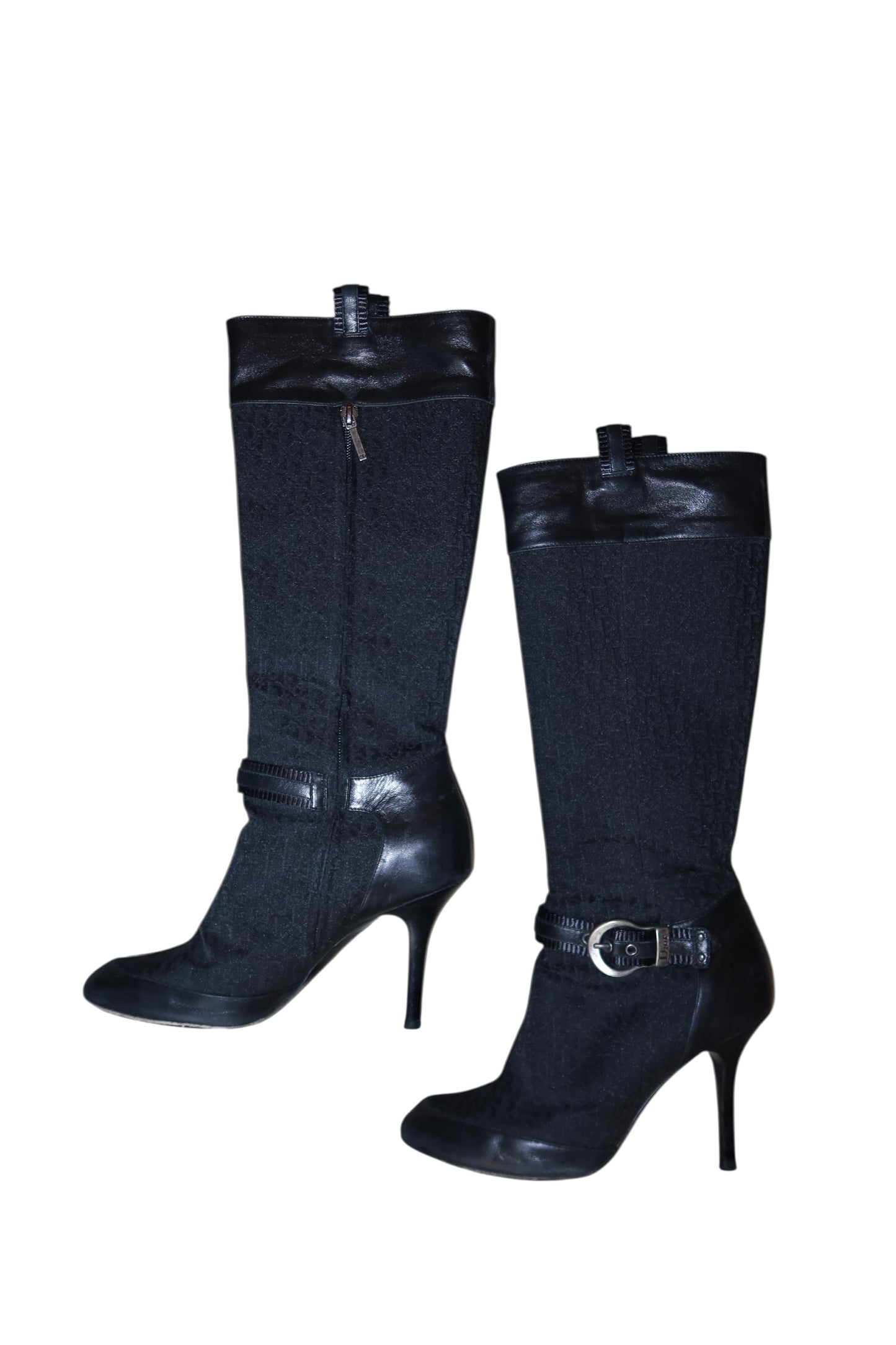 Dior black monogram boots with silver buckle detail (38.5)