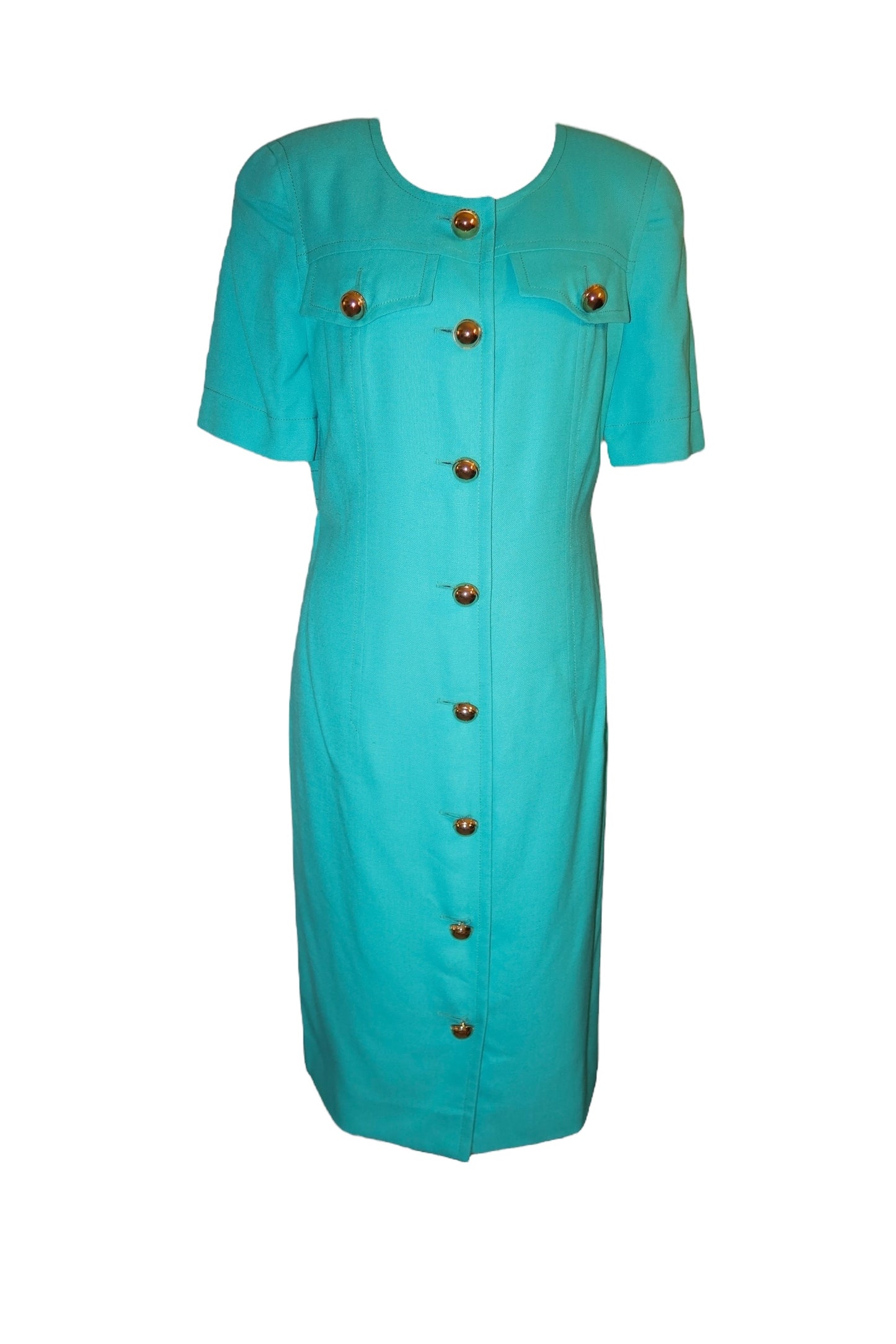 Celine turquoise dress with gold buttons