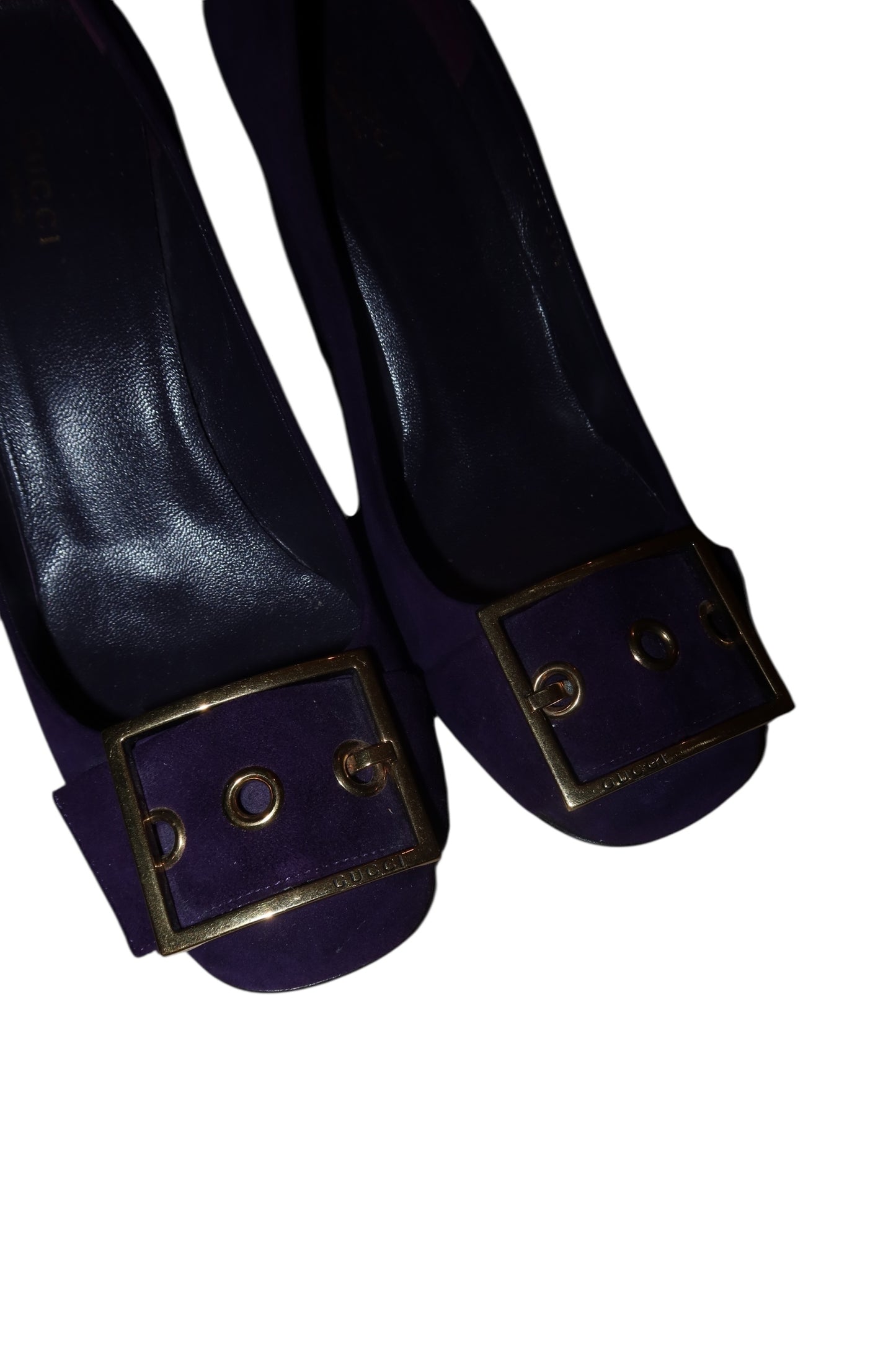 Gucci purple suede heels with gold square buckle (39.5)