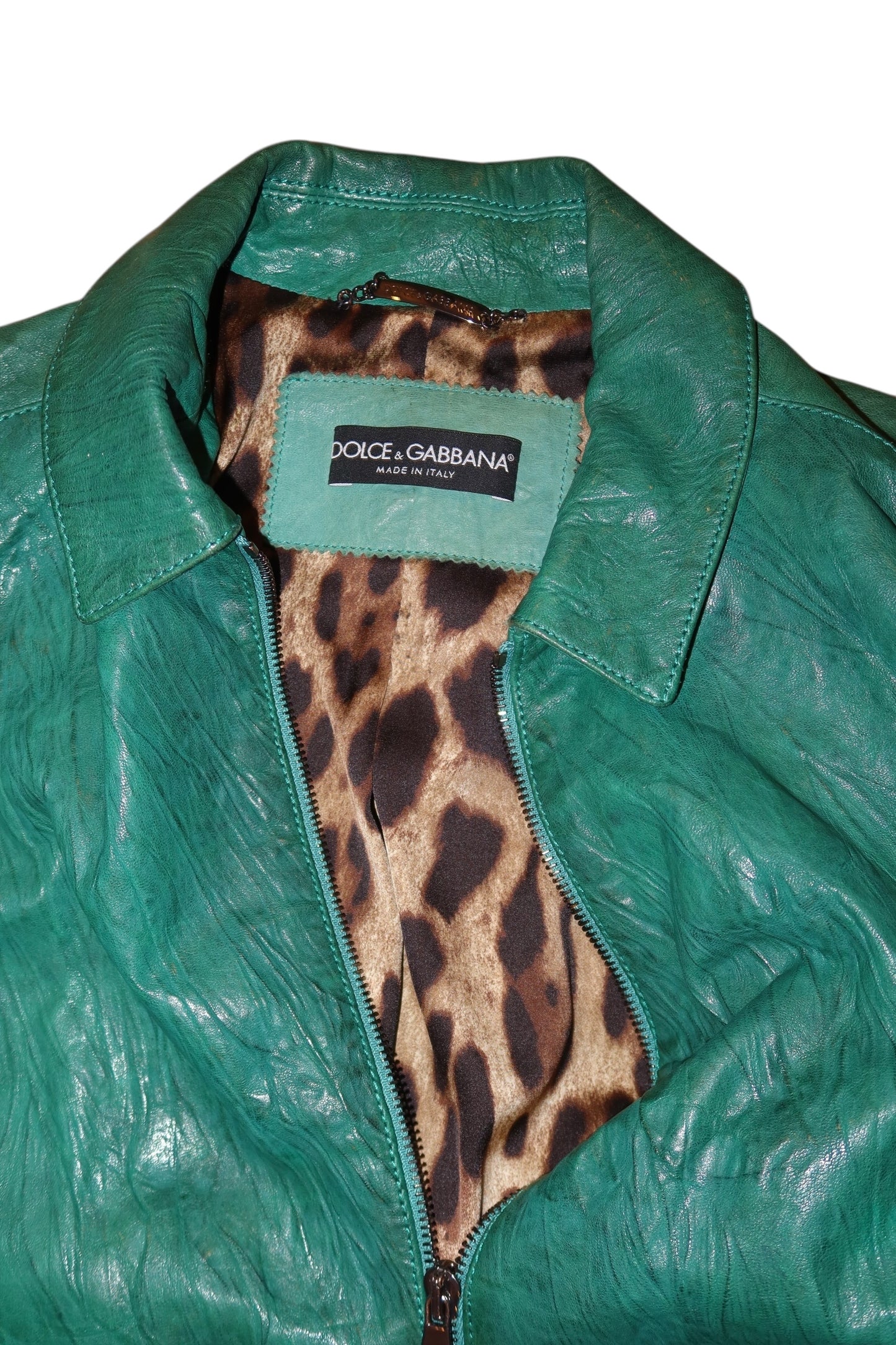 Dolce & Gabbana green leather jacket