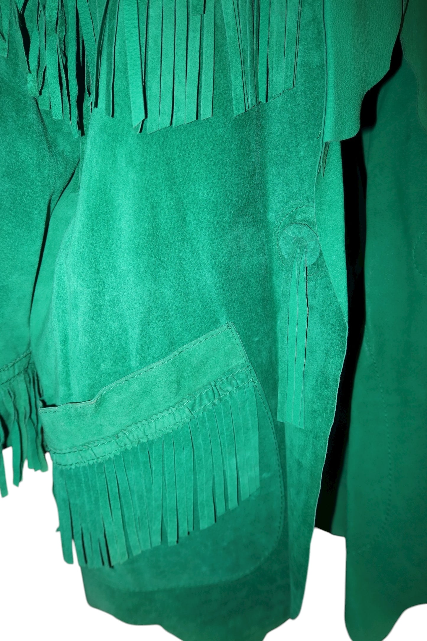 Moschino green leather/suede jacket with fringes