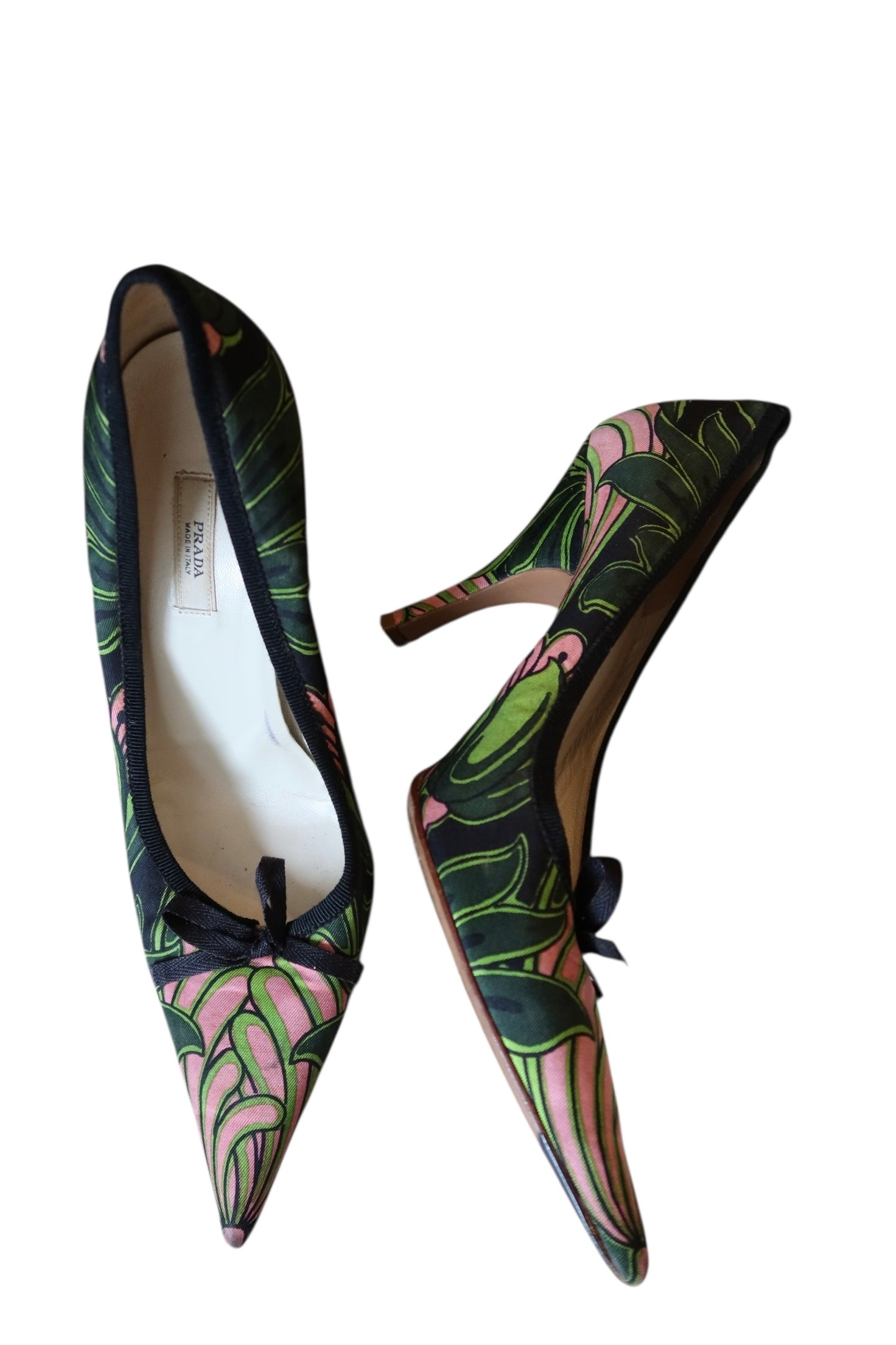 Prada green and pink floral heels (36.5)