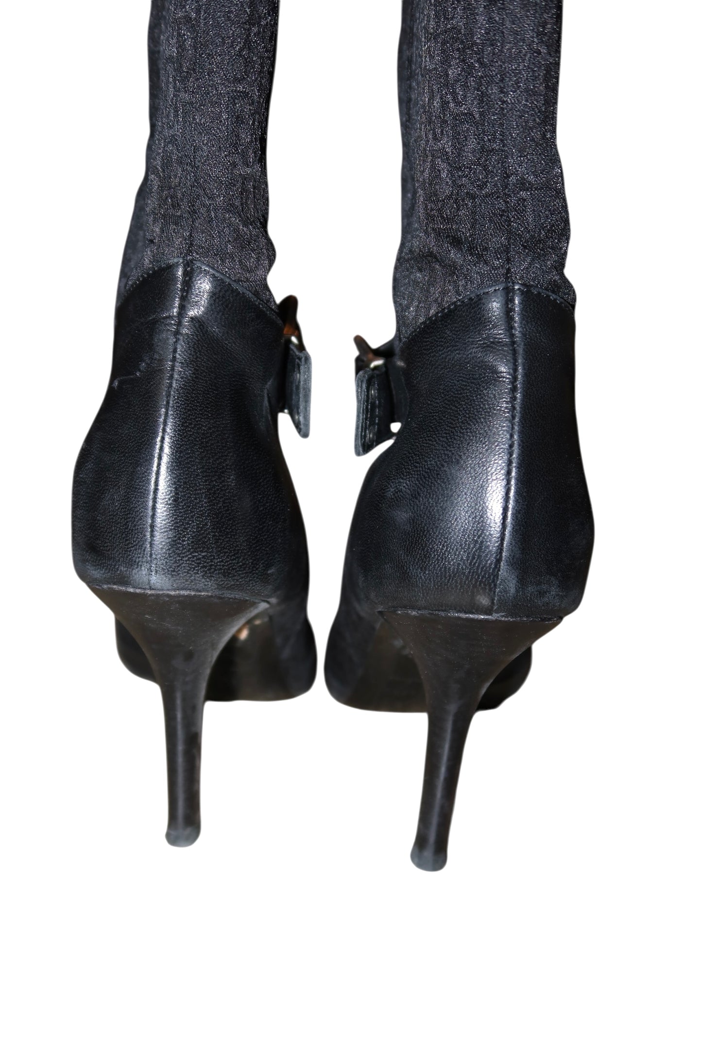 Dior black monogram boots with silver buckle detail (38.5)