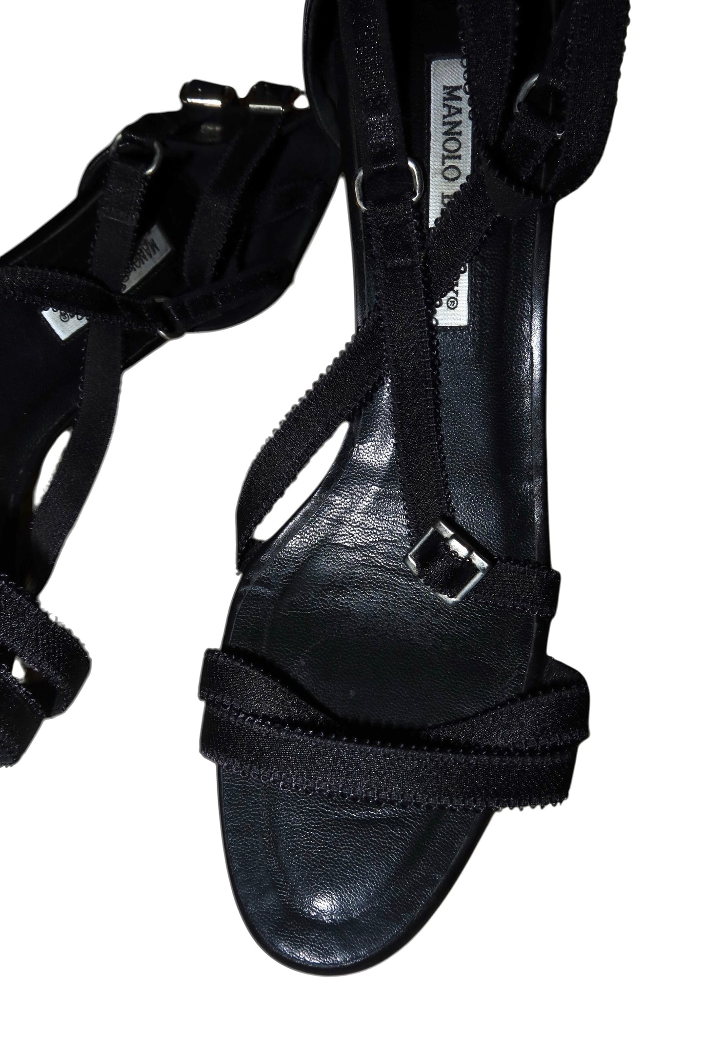 Manolo Blahnik black lace strap heels with silver accents (40.5)