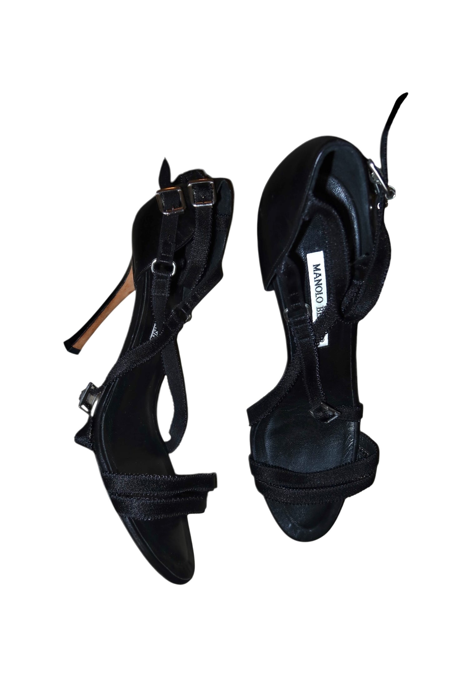 Manolo Blahnik black lace strap heels with silver accents (40.5)