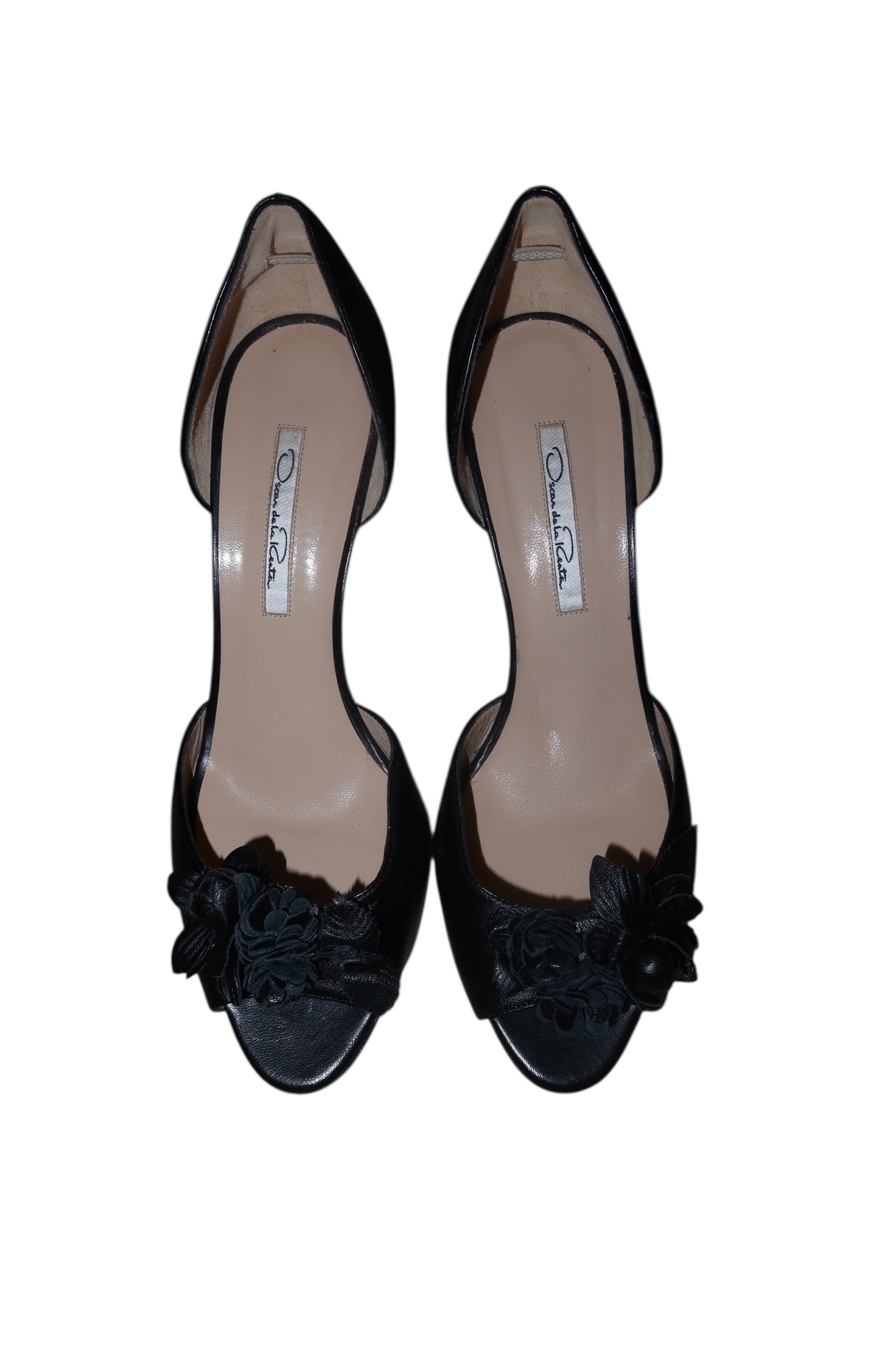 Oscar de la Renta black d’orsay heels with flower embellishments (39)