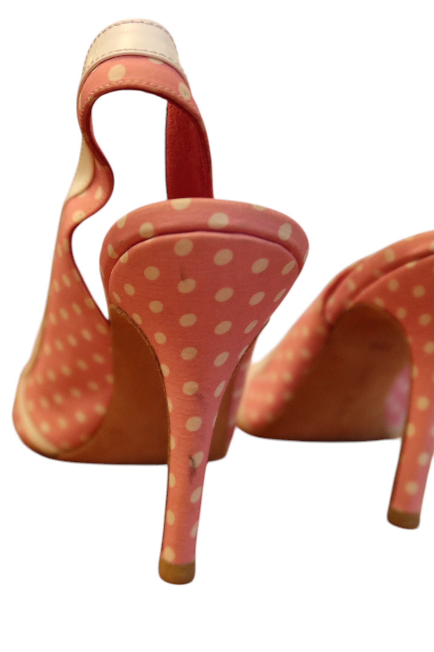 Manolo Blahnik pink and white polka dot heels with white bow (39.5)
