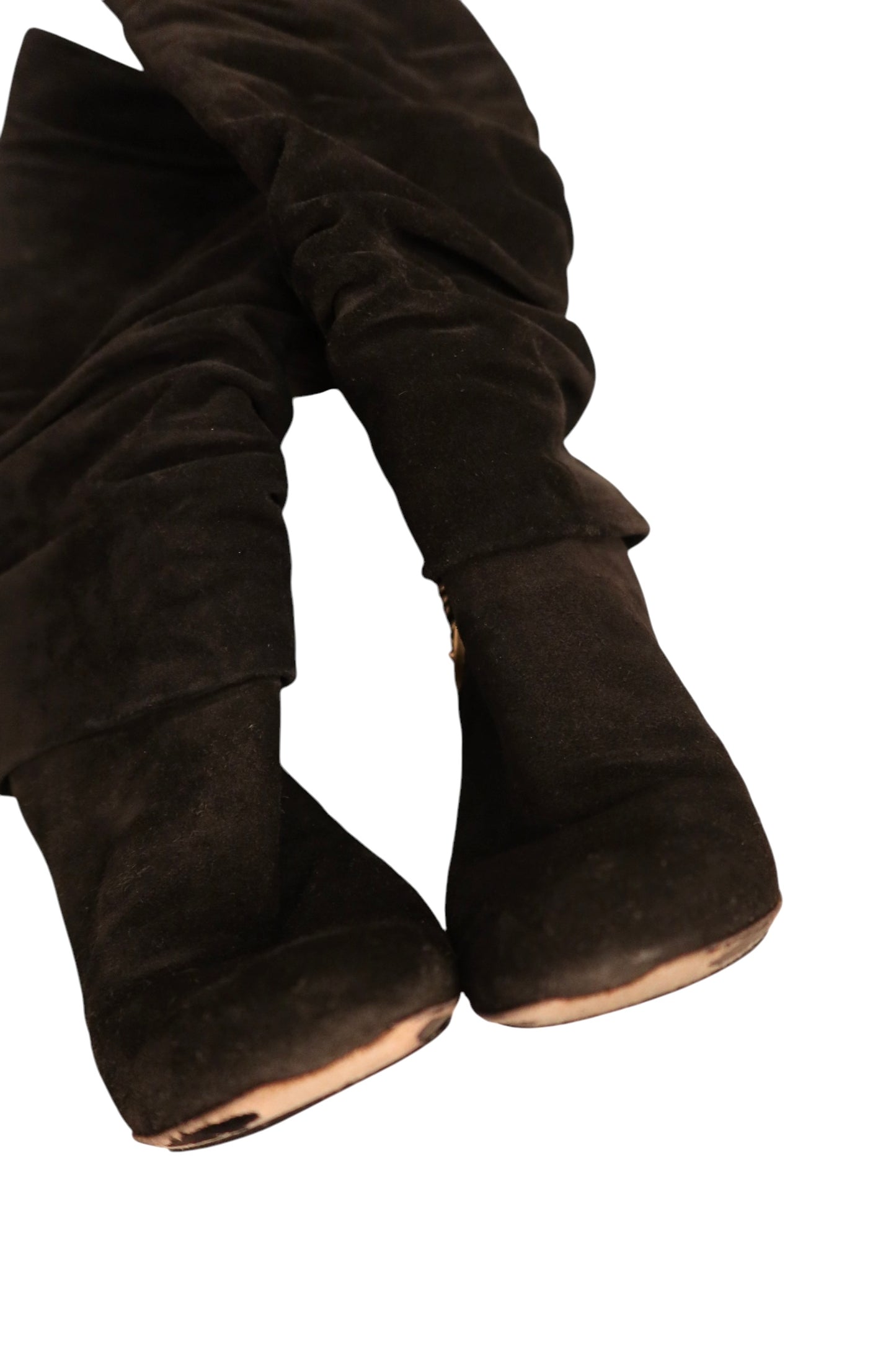 Dior slouch suede leather knee high boots with chain link accent (38)