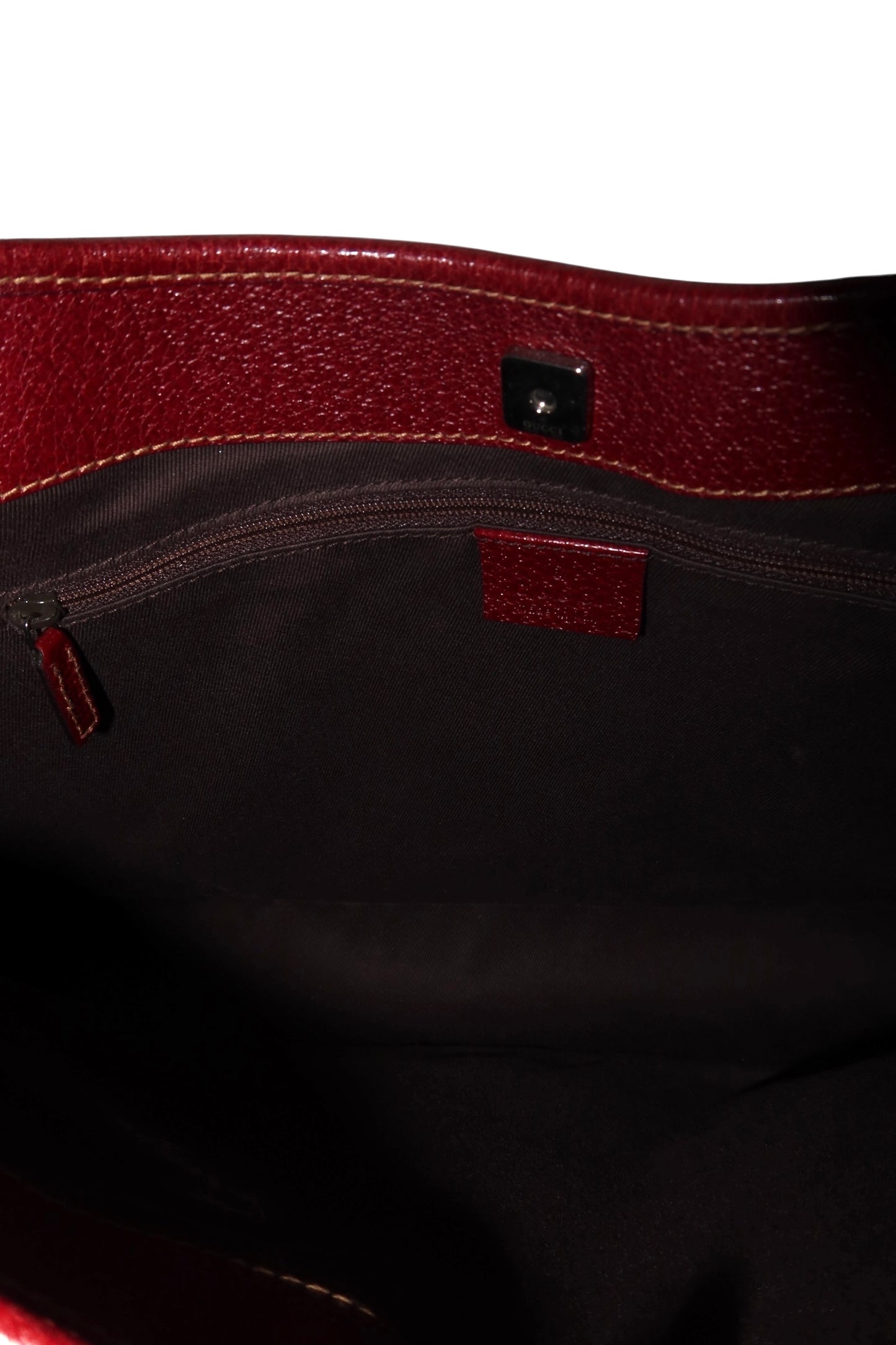 Gucci monogram shoulder bag with burgundy leather detail
