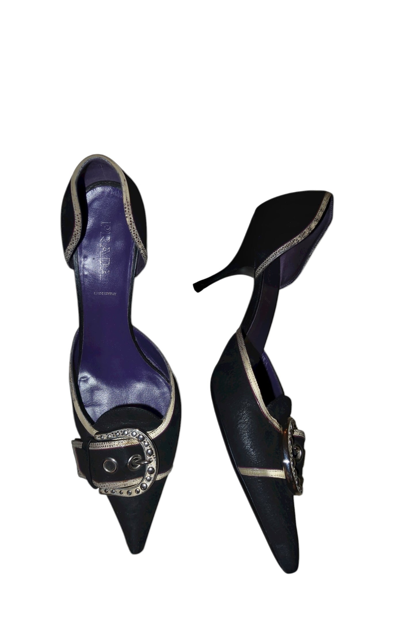 Prada black d’orsay heels with silver buckle (39.5)