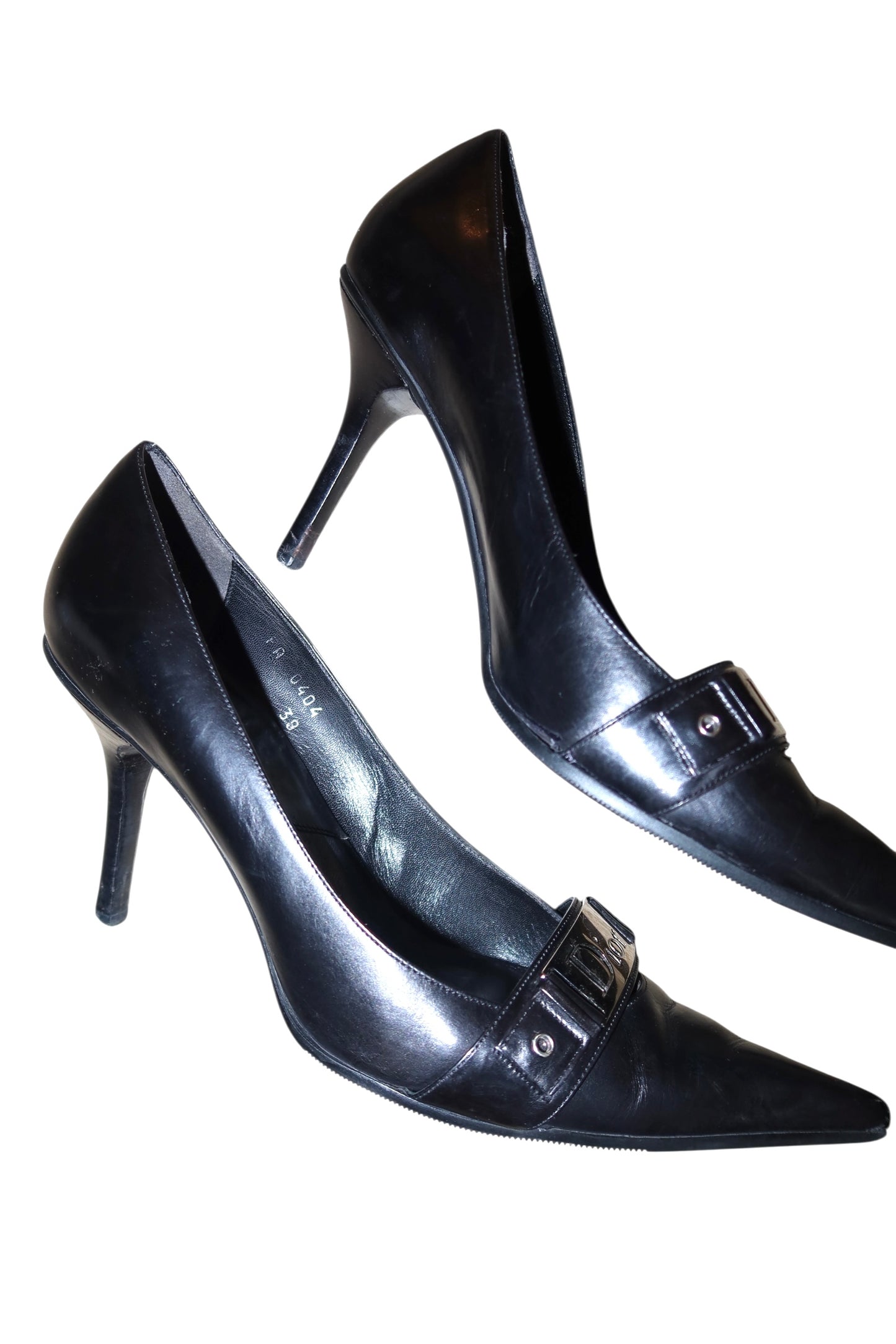 Dior black heels with “Dior” logo silver buckle (38)