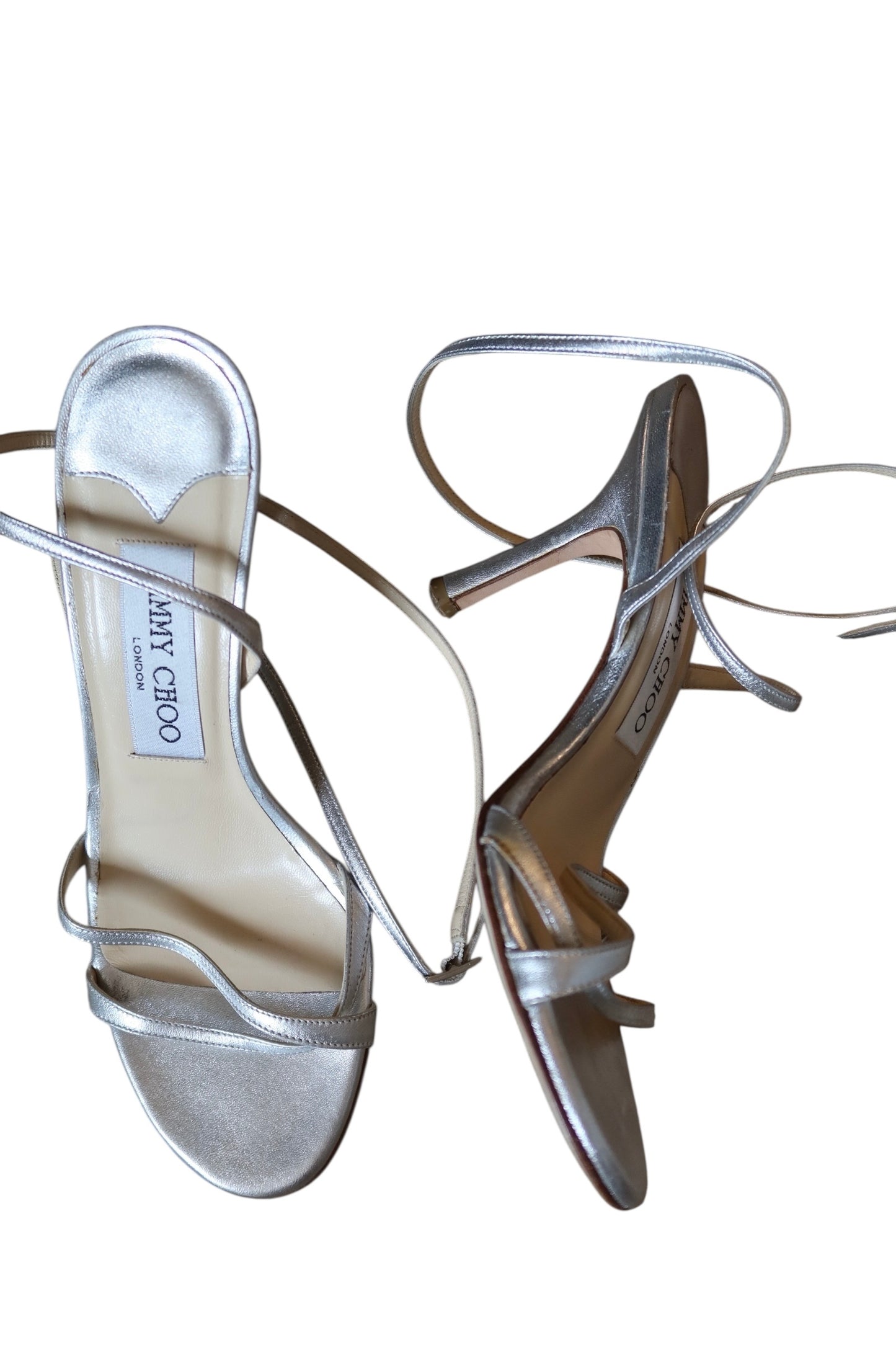 Jimmy Choo silver strappy heels (35)