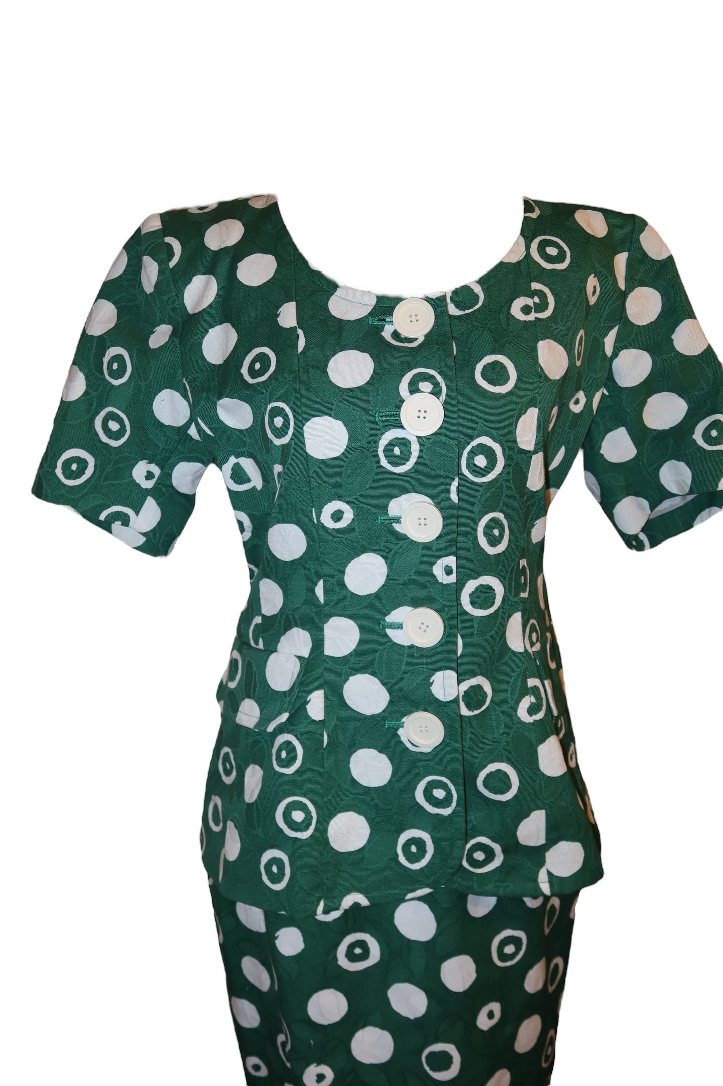 Yves Saint Laurent green and white polkadot set