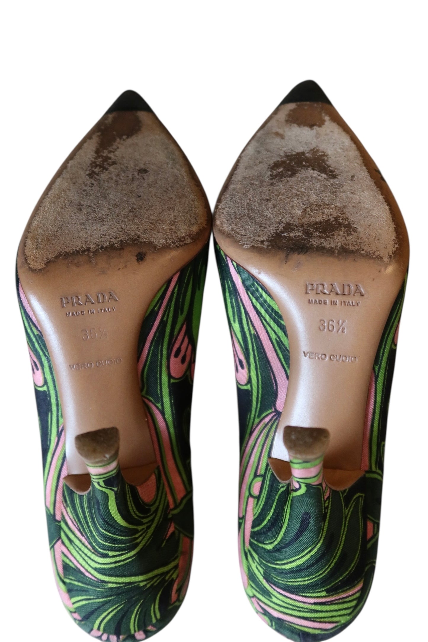 Prada green and pink floral heels (36.5)