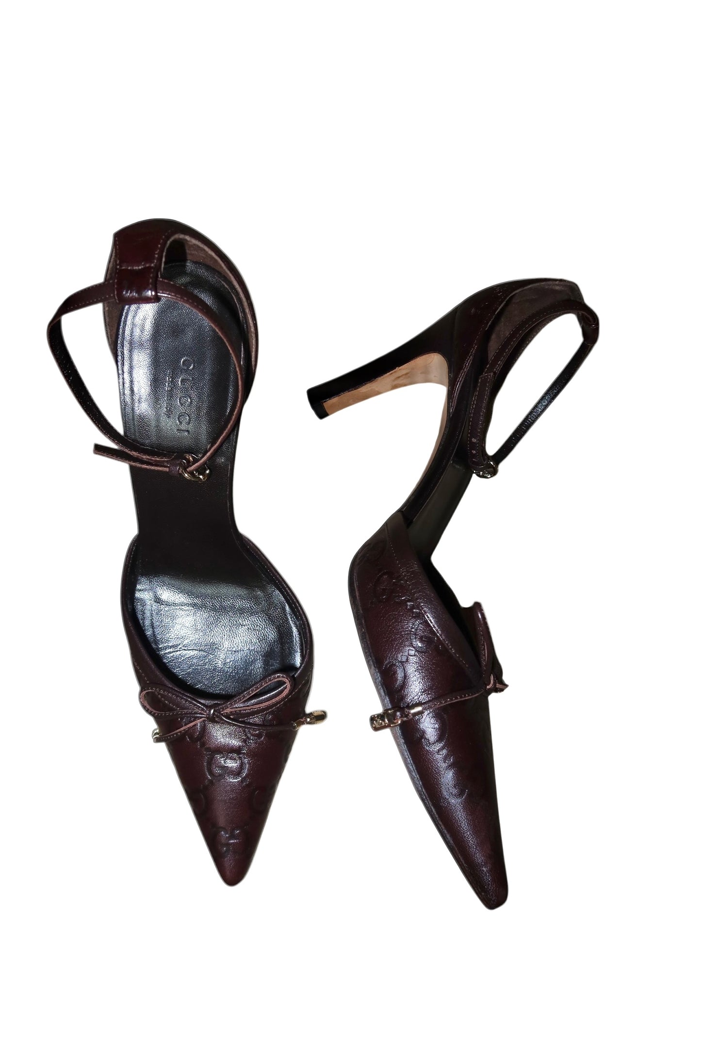 Gucci brown monogram heels with bows (36C)