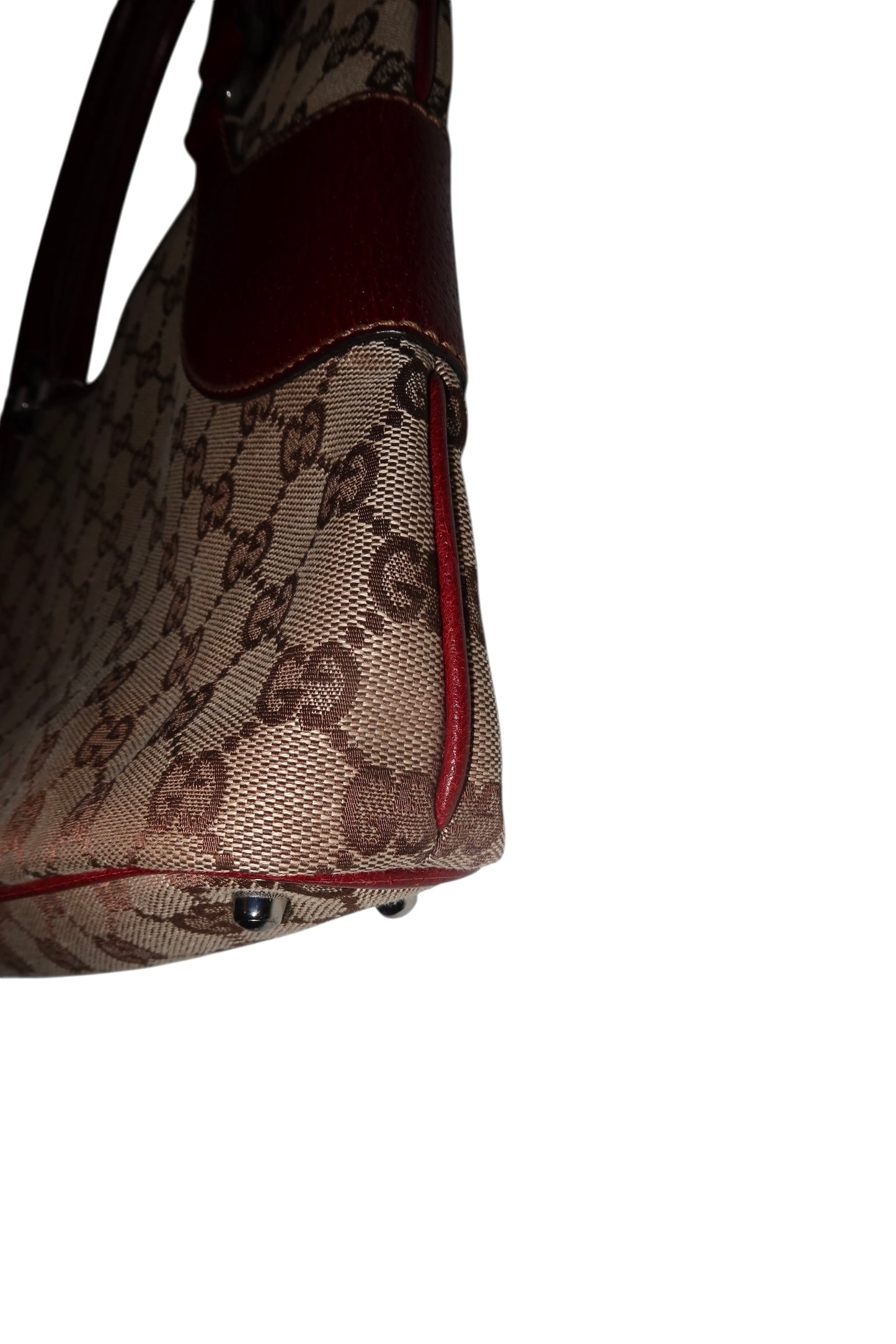 Gucci monogram shoulder bag with burgundy leather detail