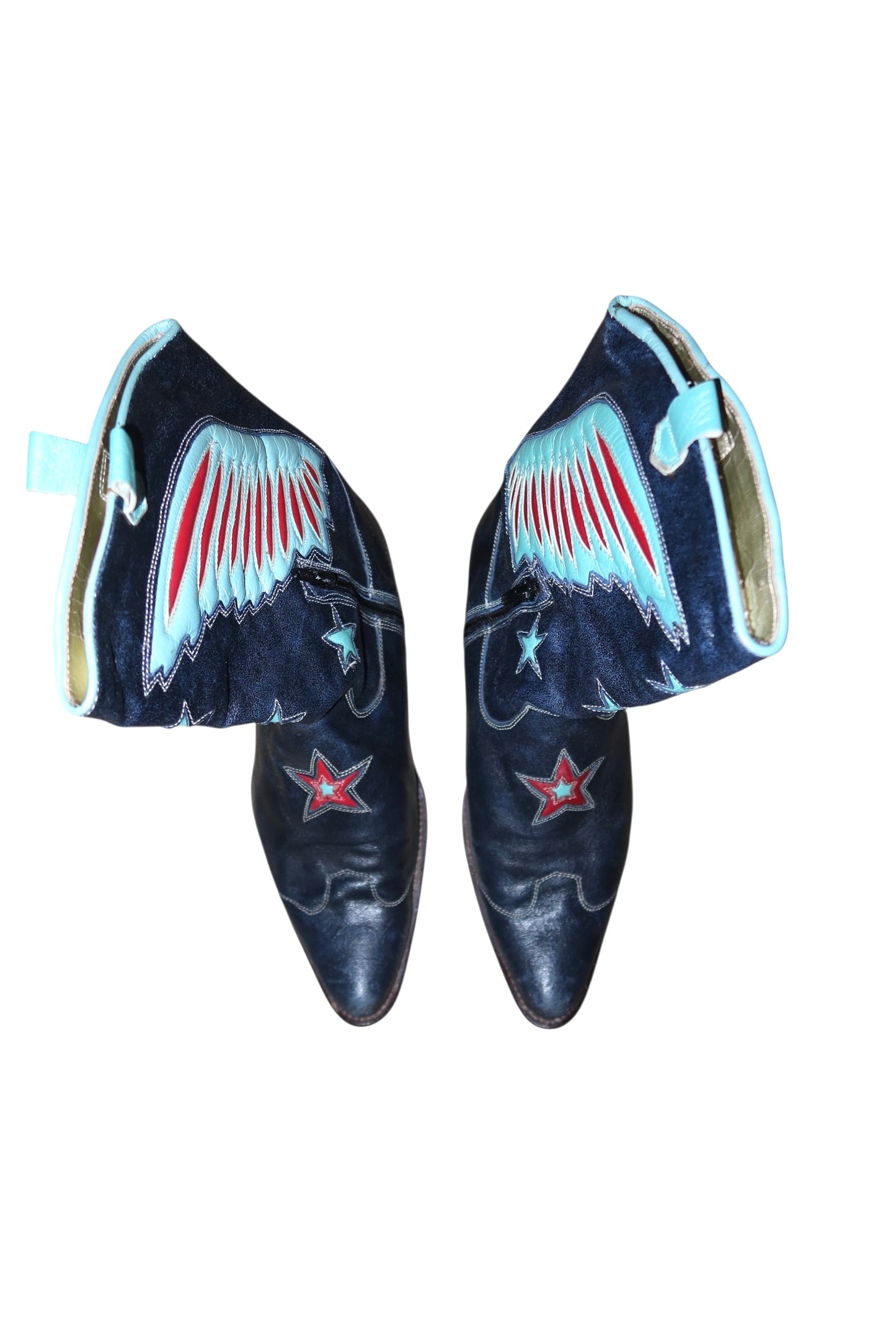 Roberto Cavalli midnight blue leather boots with wing details (39)
