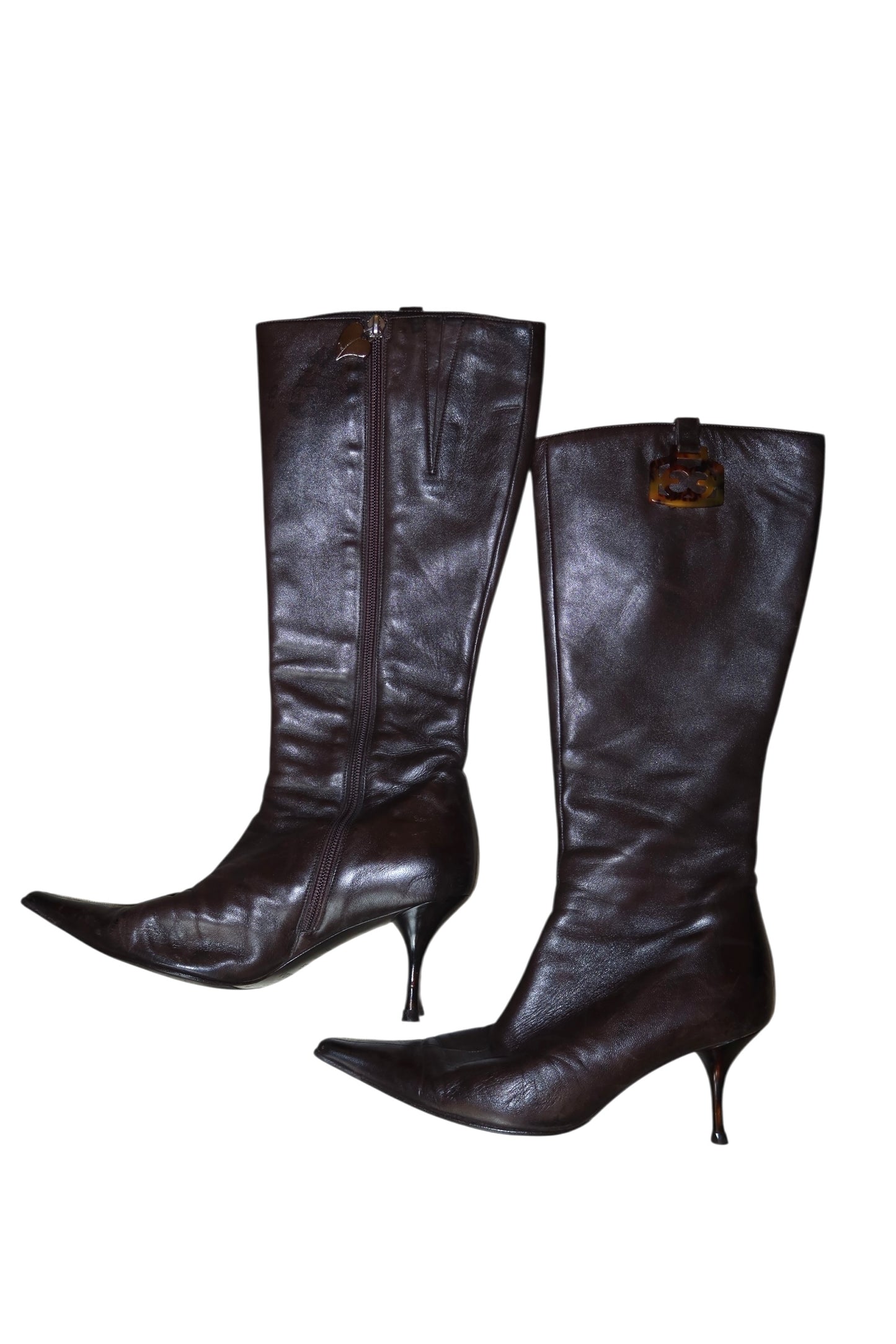 Escada brown boots with tortoise shell logo (37.5)