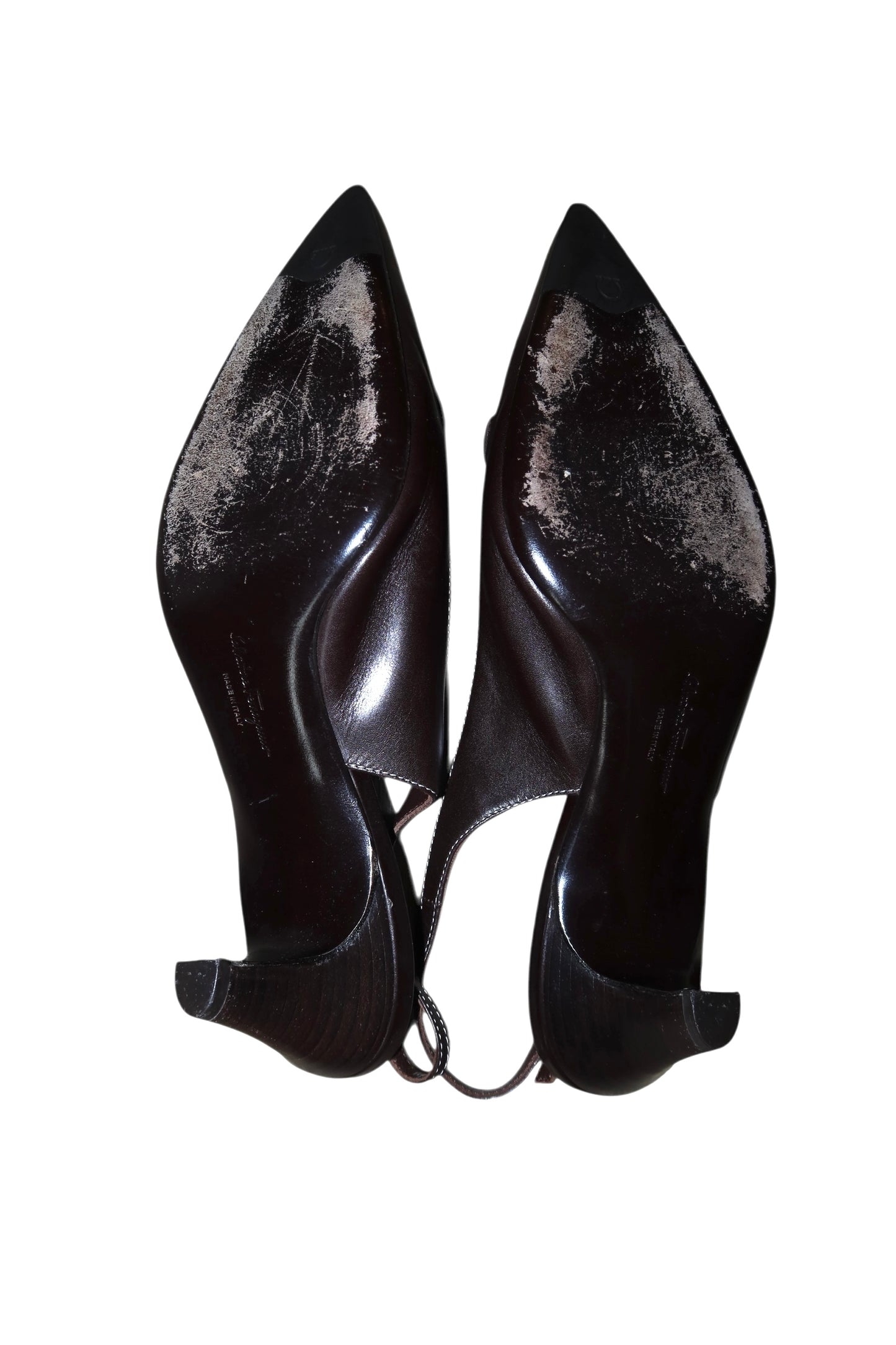 Ferragamo brown slingback heels with gold accents (8.5B)