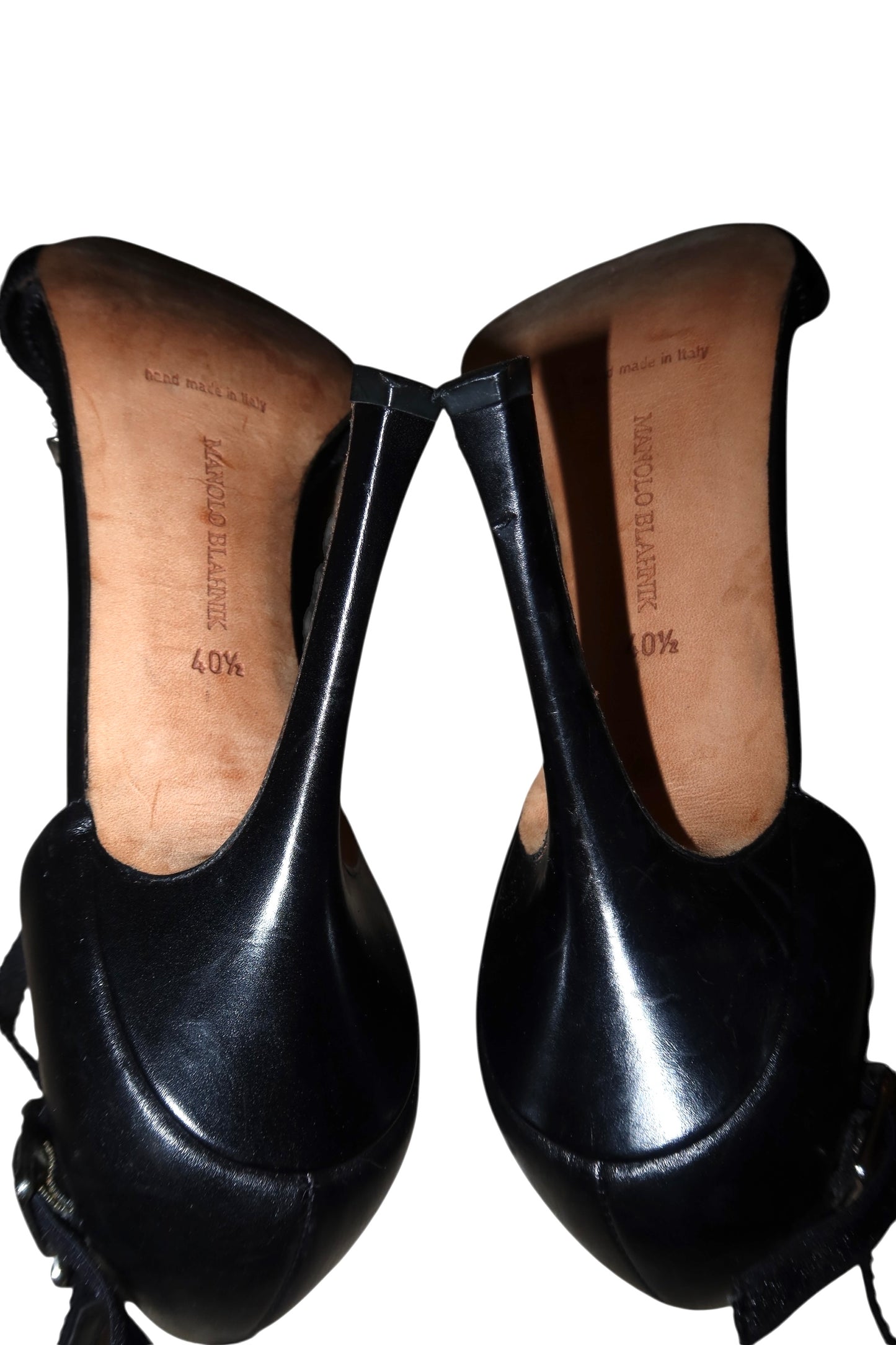 Manolo Blahnik black lace strap heels with silver accents (40.5)