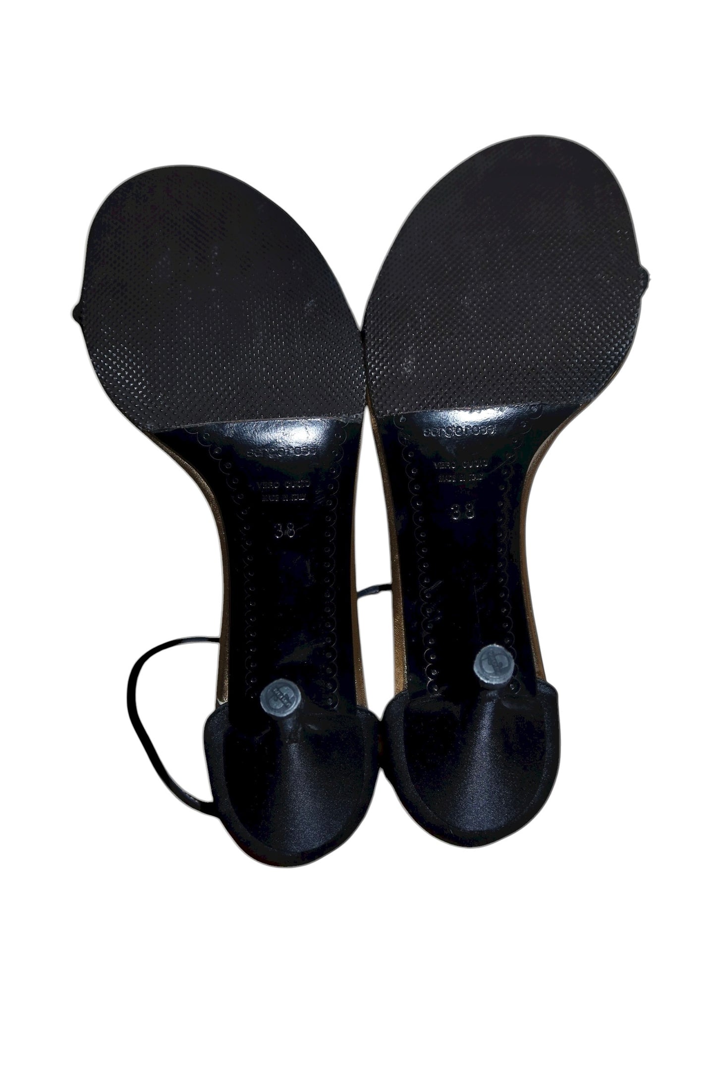 Sergio Rossi black satin heels with multicolor pearls (38)