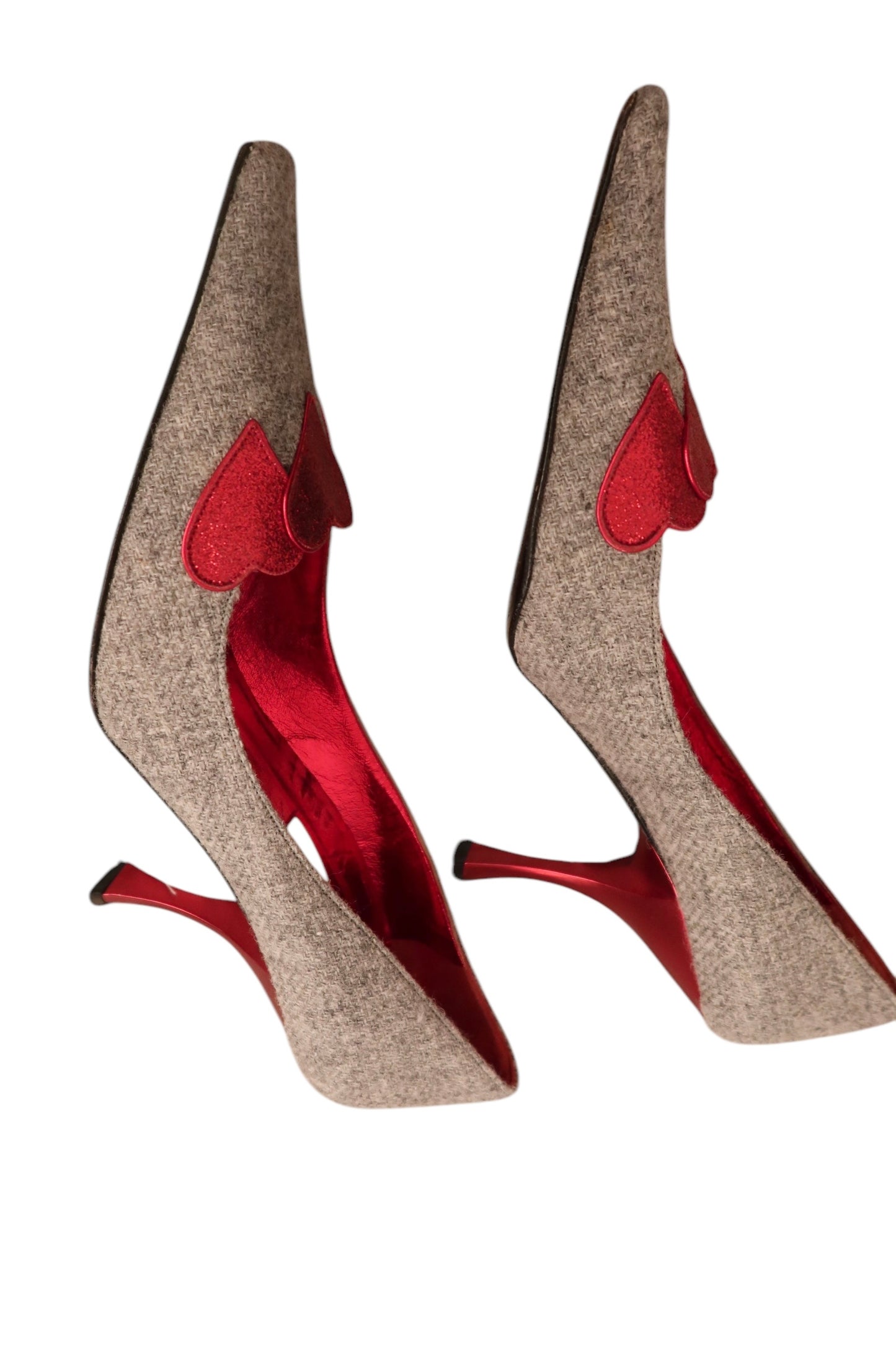 Moschino wool grey heels with red hearts (40)