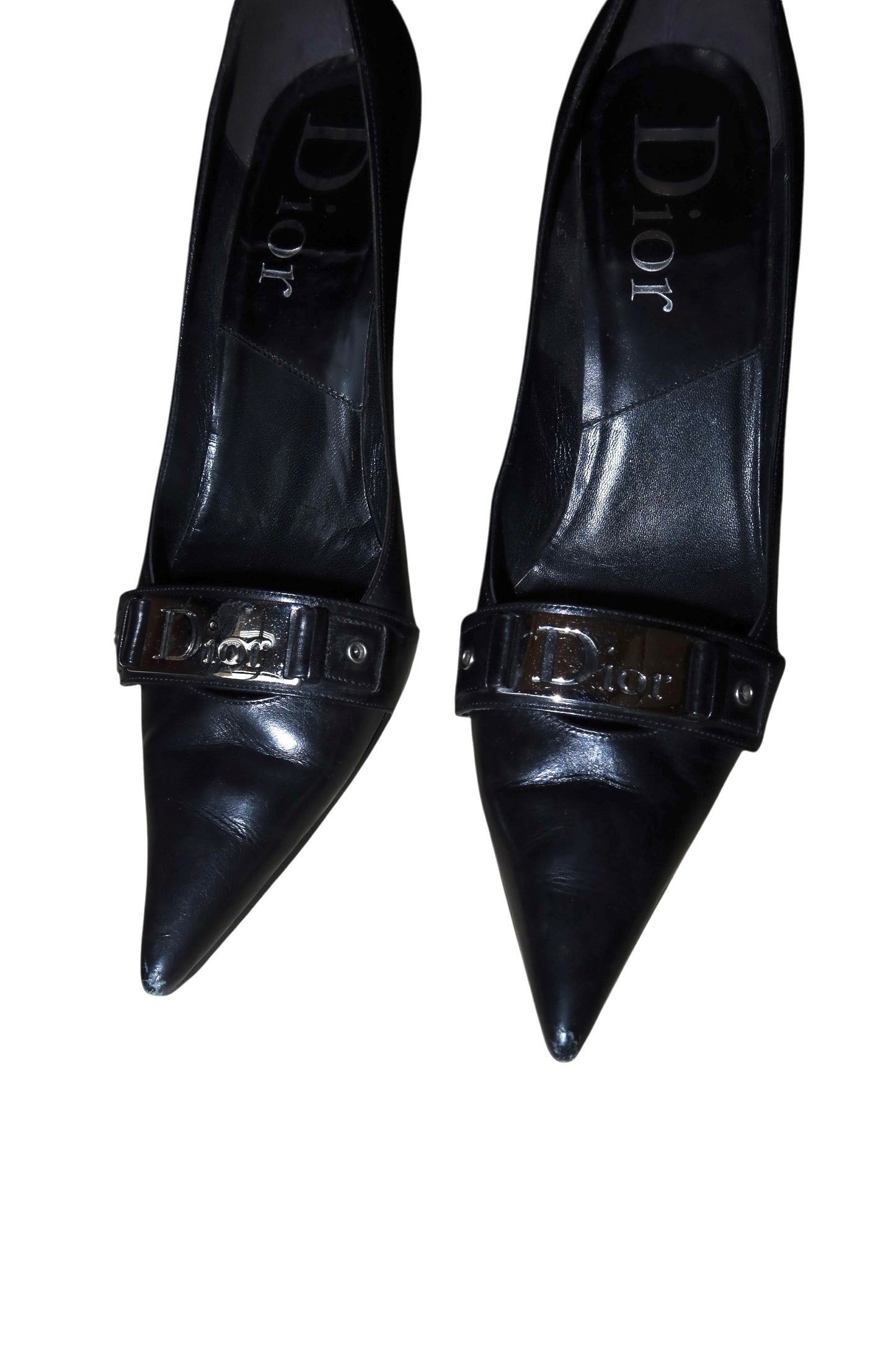 Dior black heels with “Dior” logo silver buckle (38)