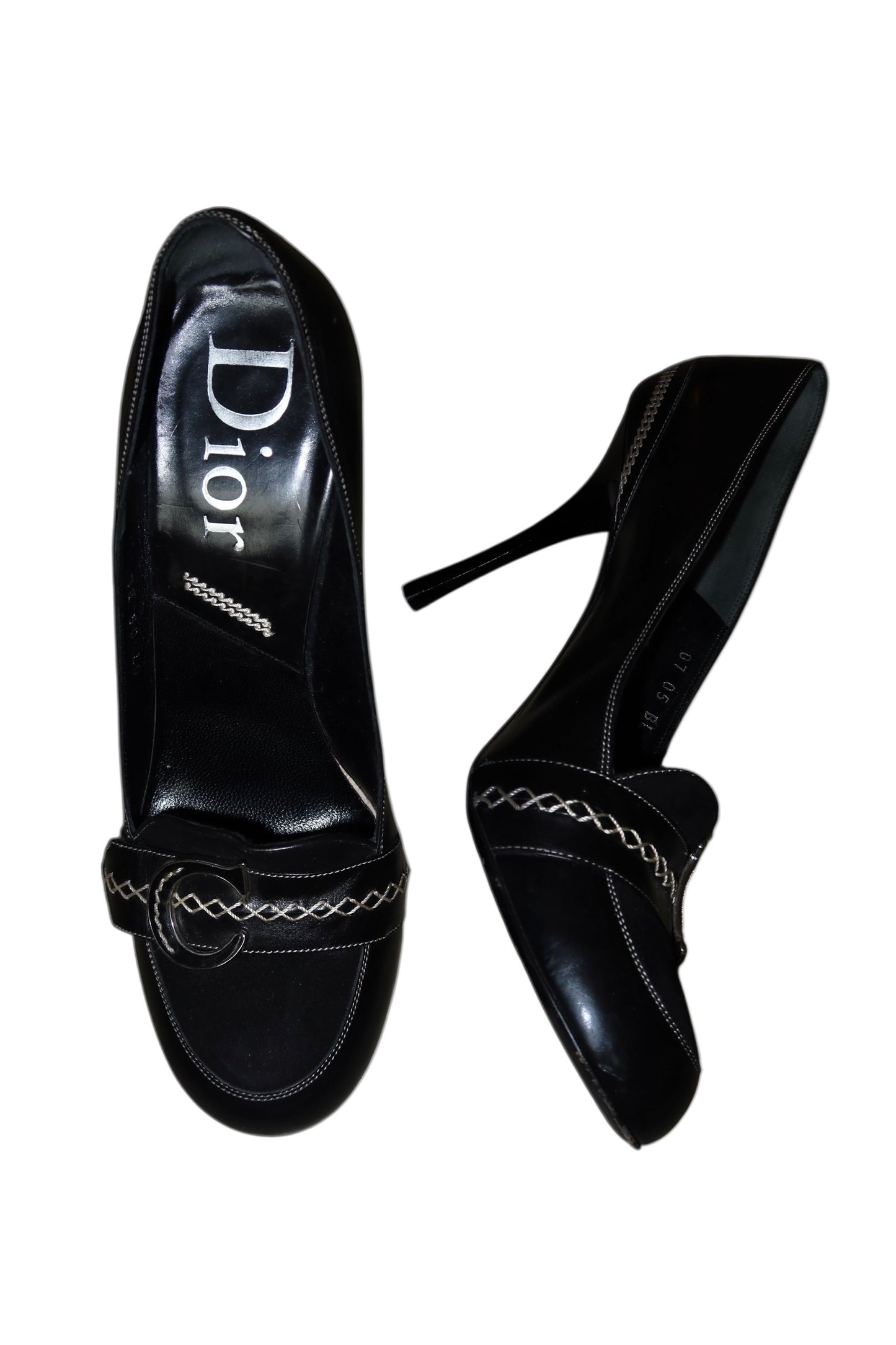 Dior black round toe heels with CD logo (39.5)
