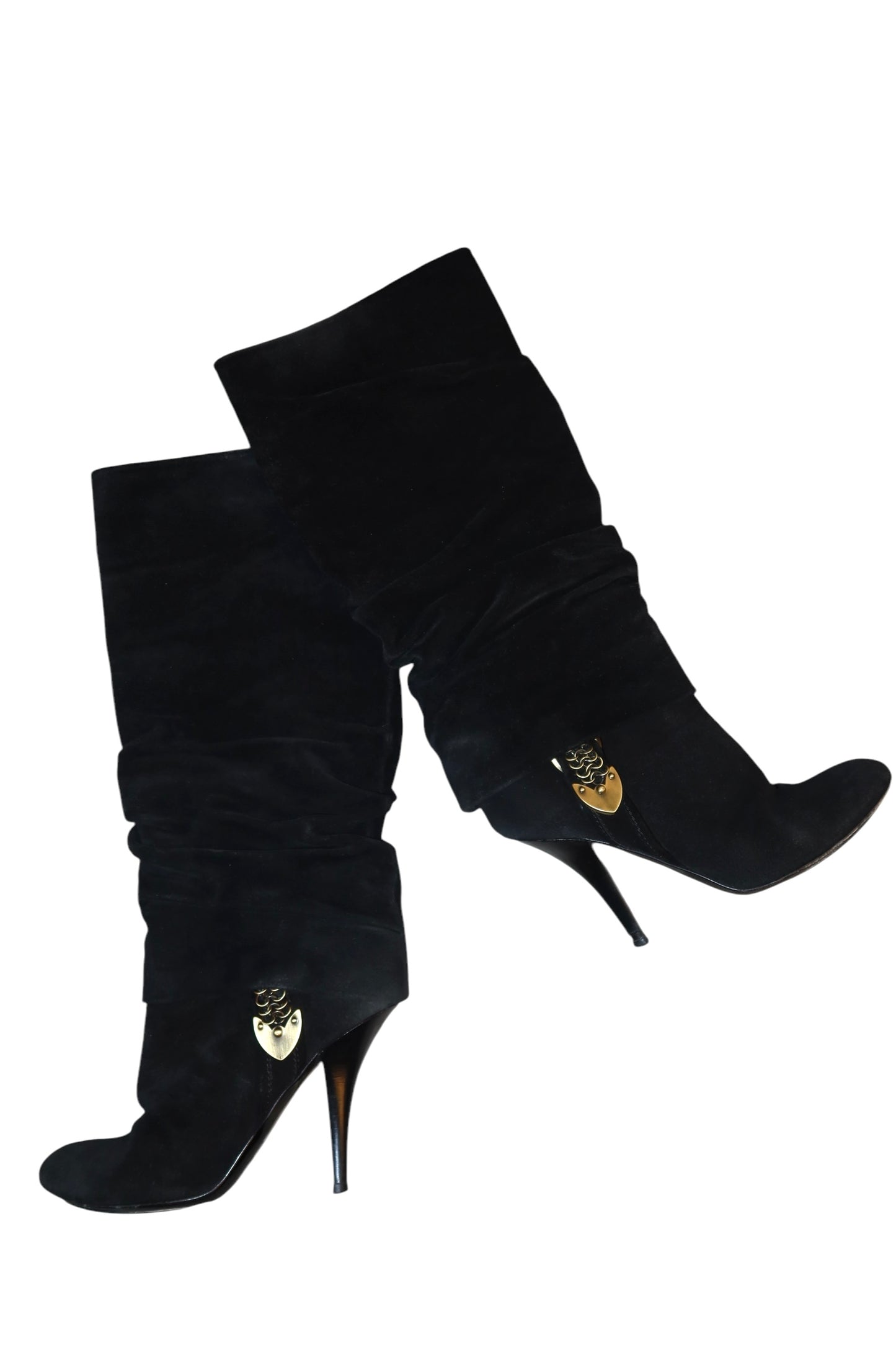 Dior slouch suede leather knee high boots with chain link accent (38)