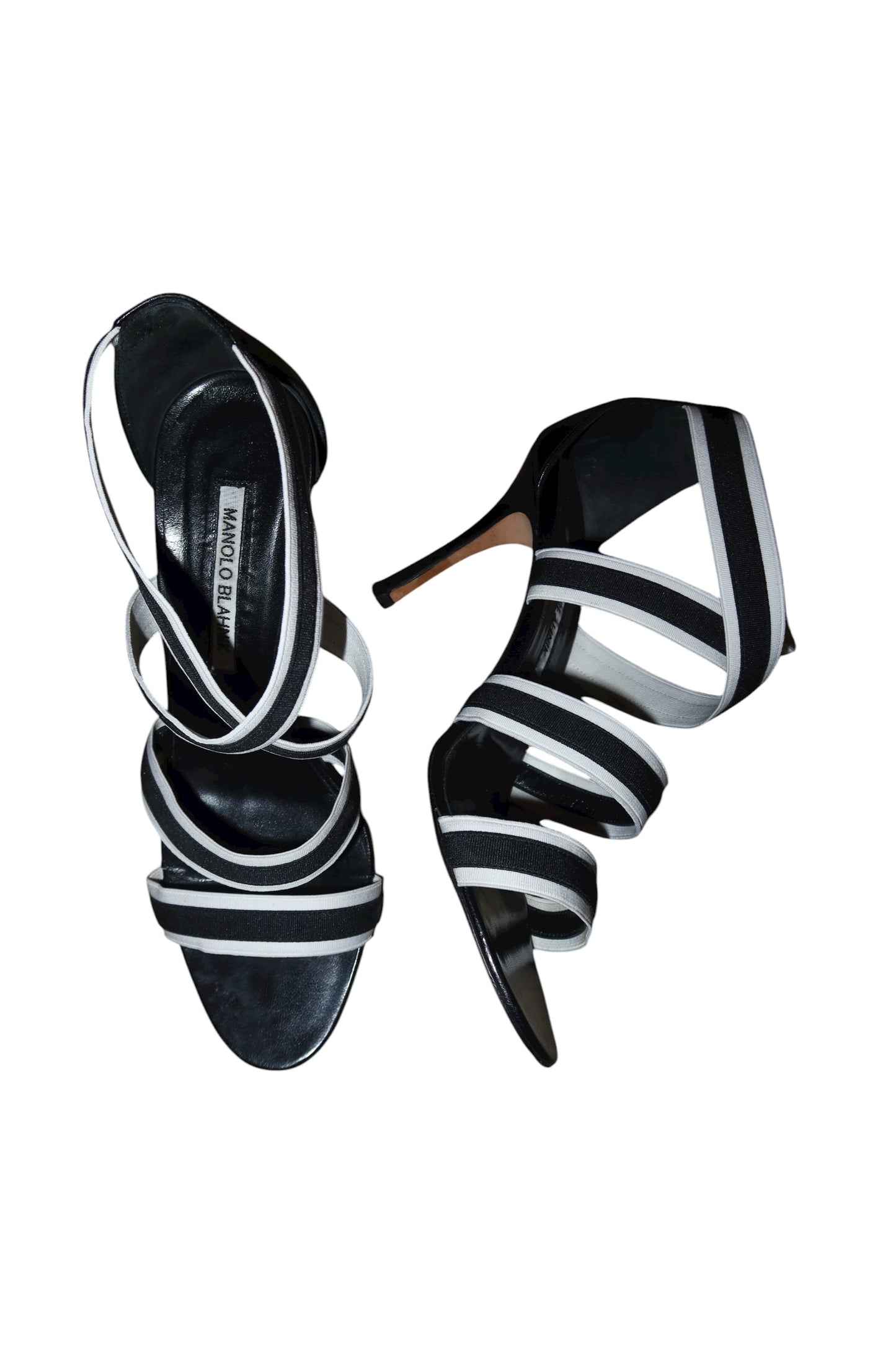 Manolo Blahnik black and white elastic heels (37.5)