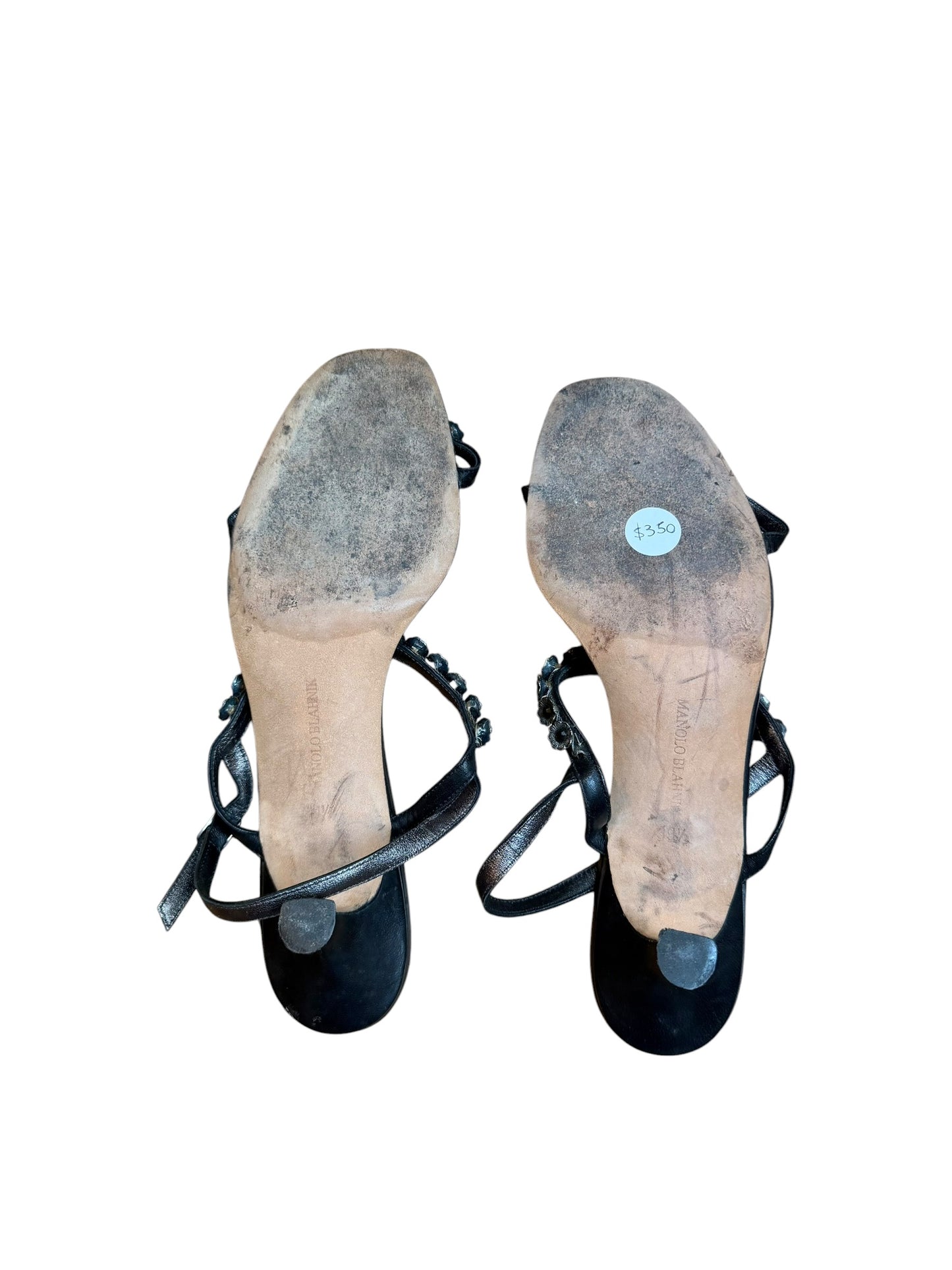 Manolo Blahnik metallic grey and black heels with floral details (39.5)