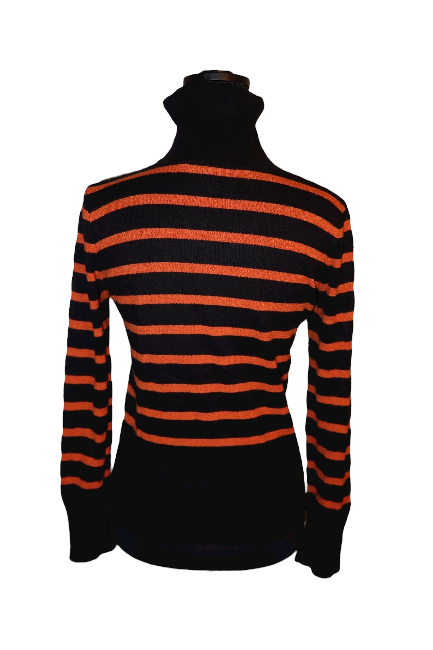 Just Cavalli black/orange striped turtleneck sweater with rhinestone logo (S)