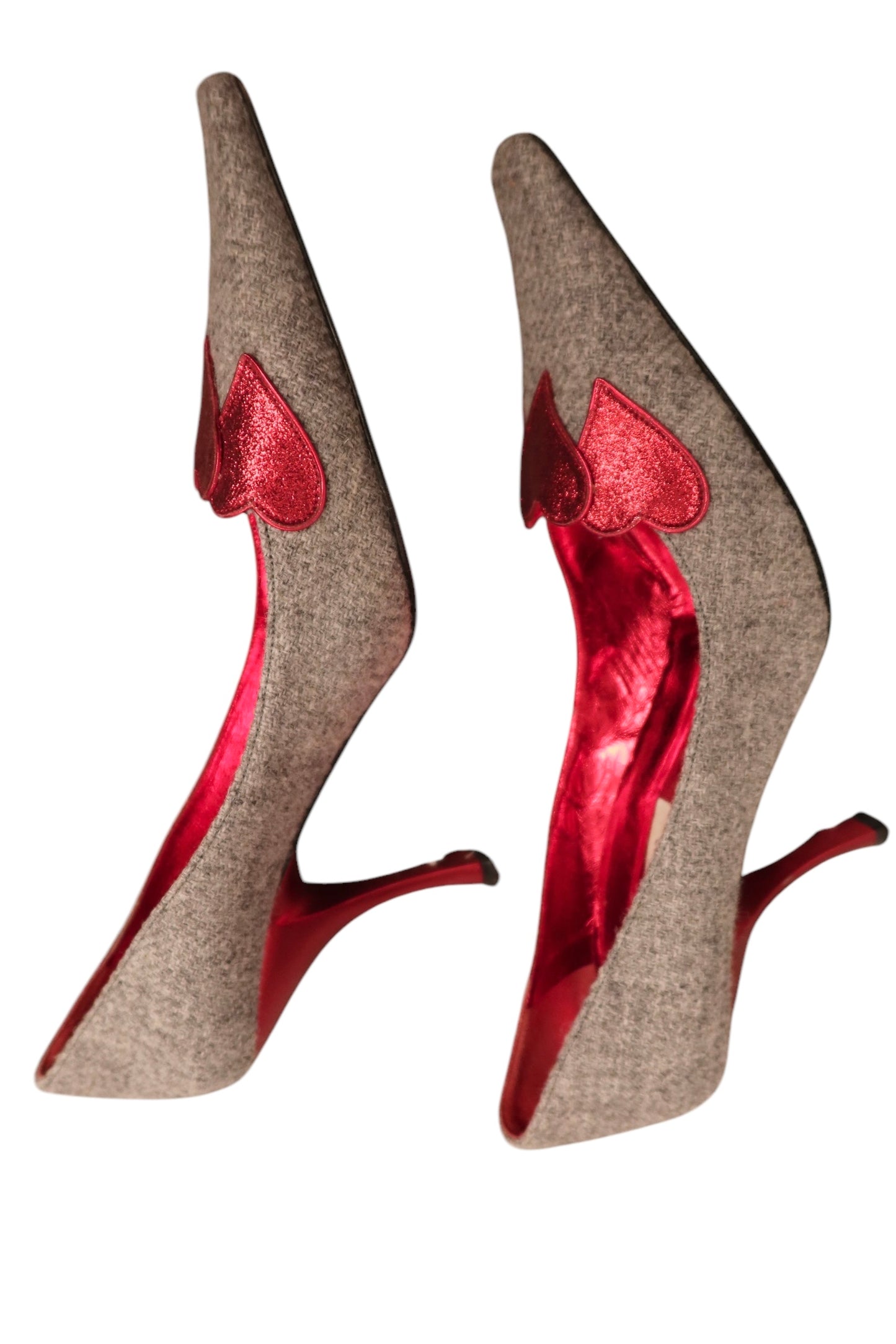 Moschino wool grey heels with red hearts (40)