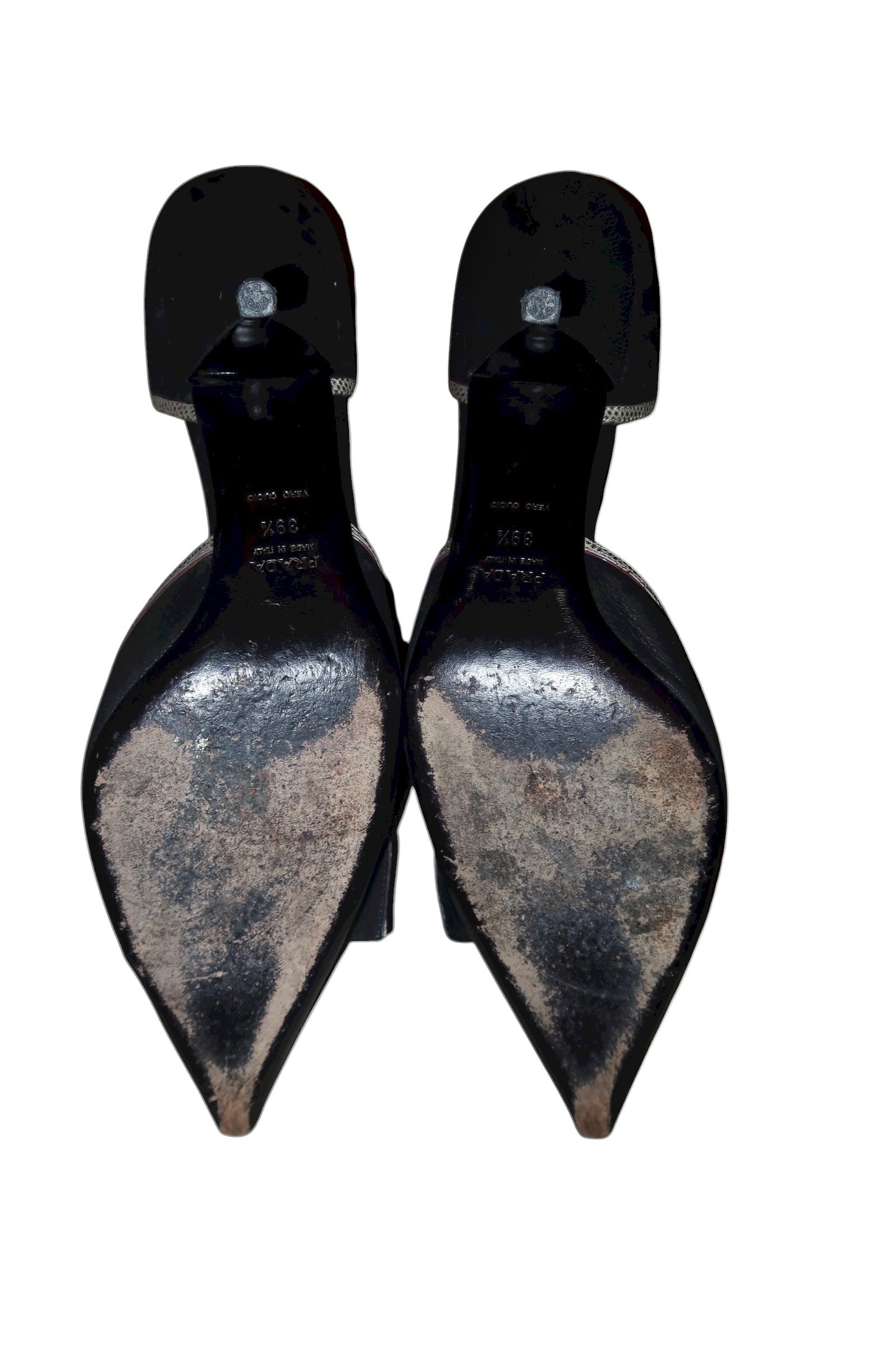 Prada black d’orsay heels with silver buckle (39.5)