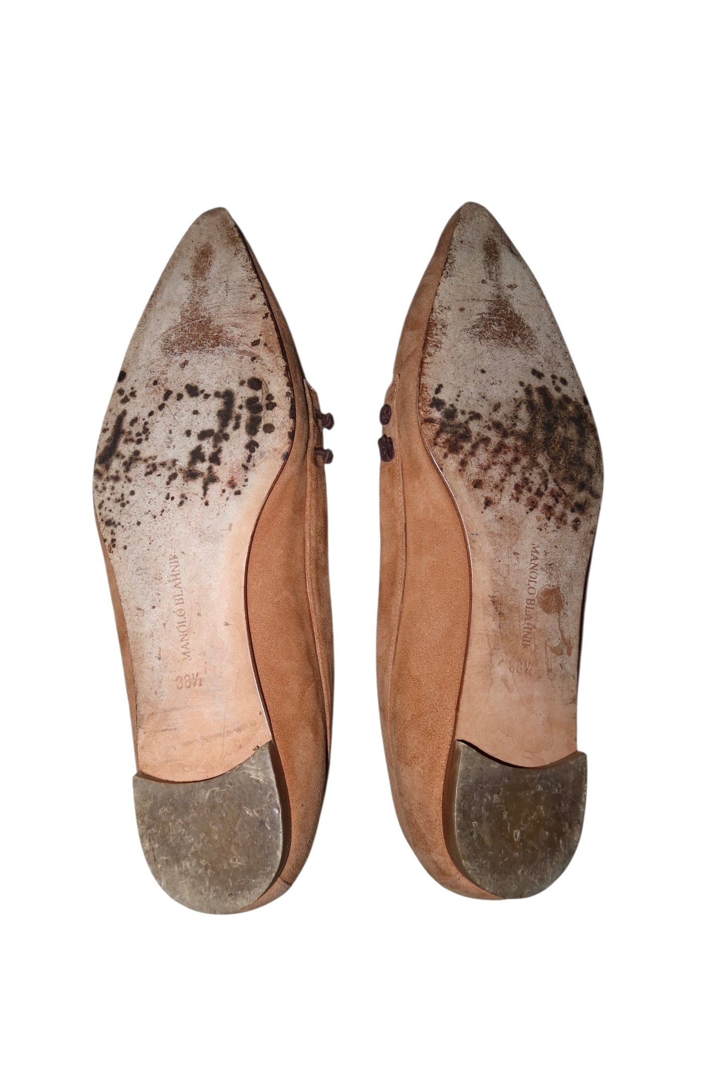 Manolo Blahnik camel suede flats with brown bows and details (38.5)