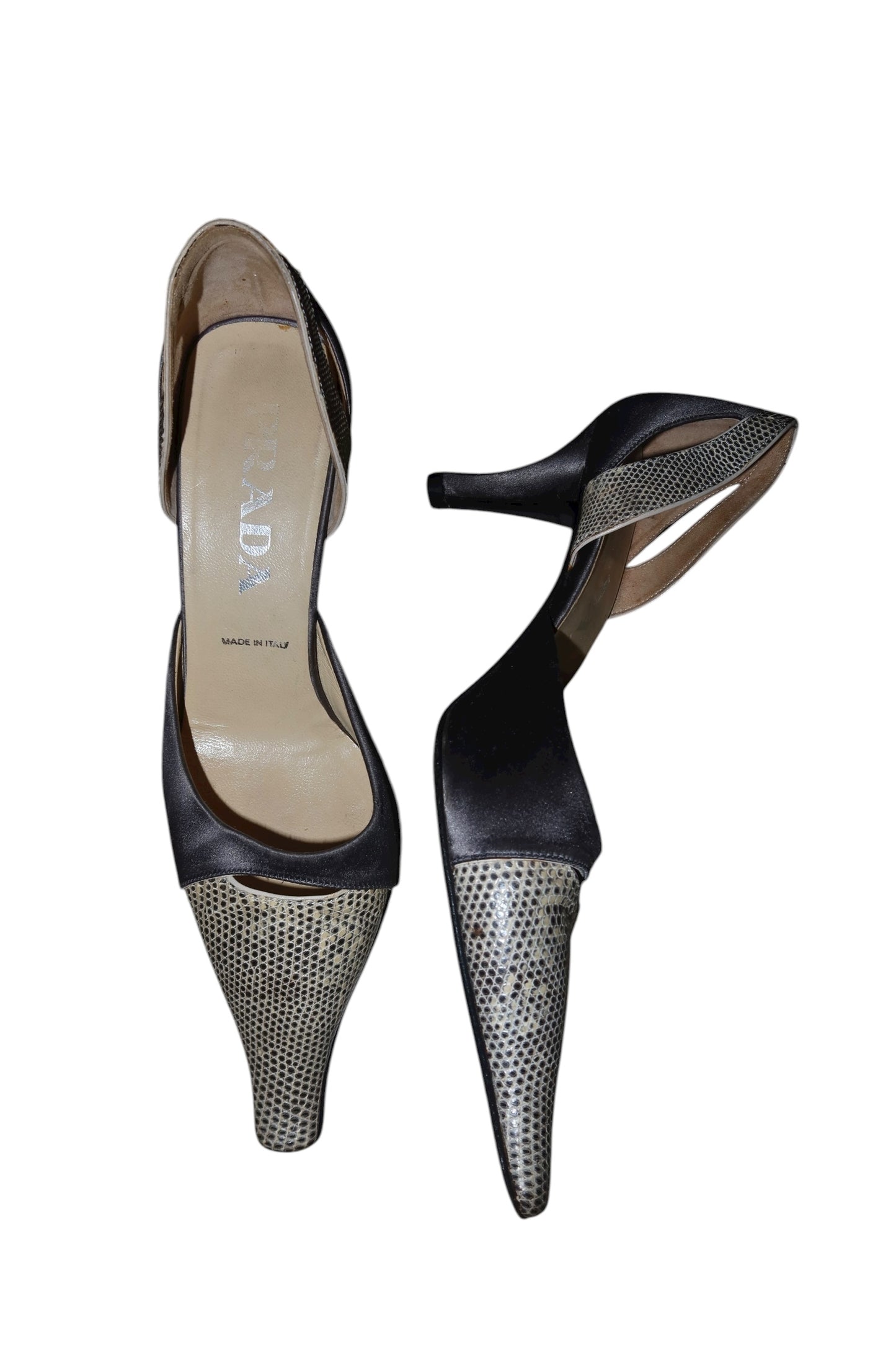 Prada grey satin and lizard toe heels (35)