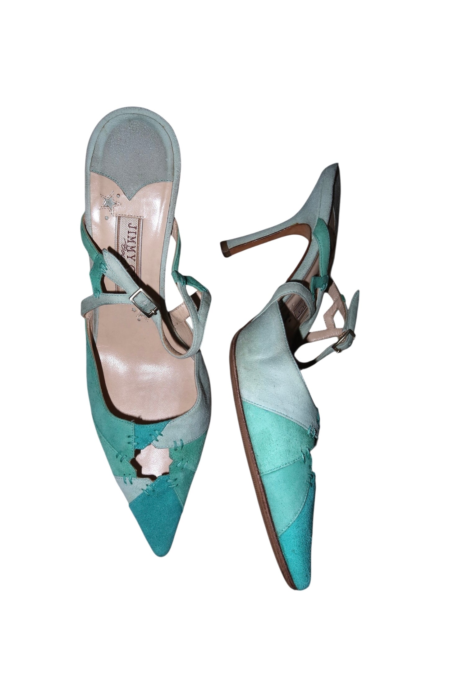 Jimmy Choo multi blue suede patchwork slingback heels (38.5)