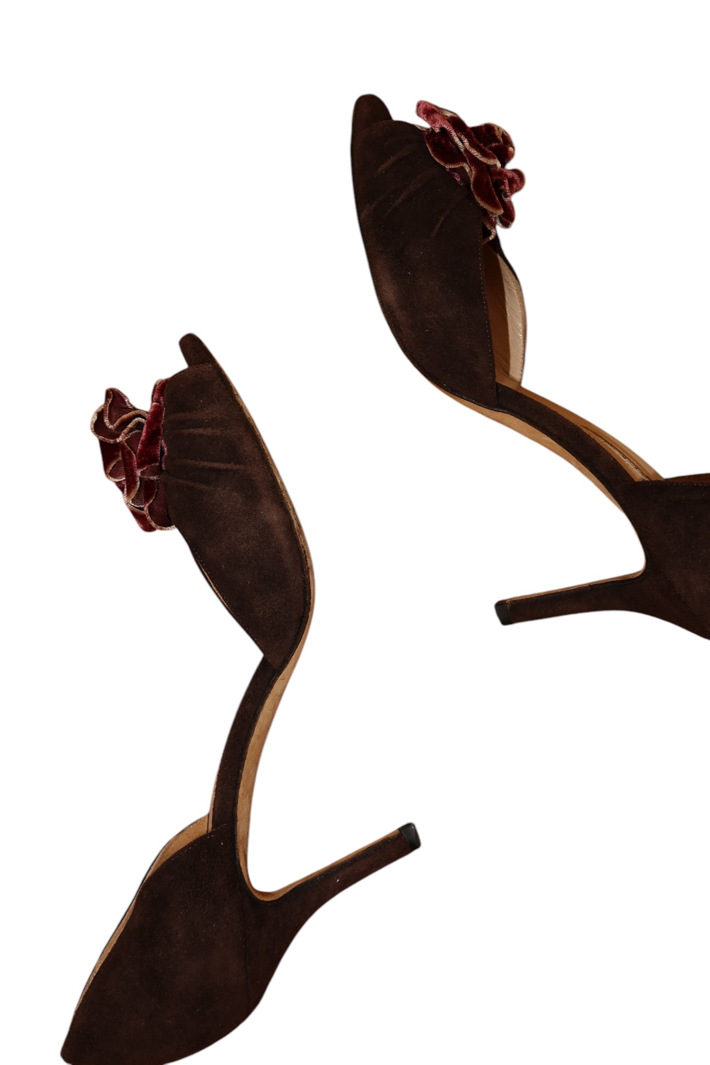 Oscar de la Renta brown peep toe heels with rose detail (38.5)