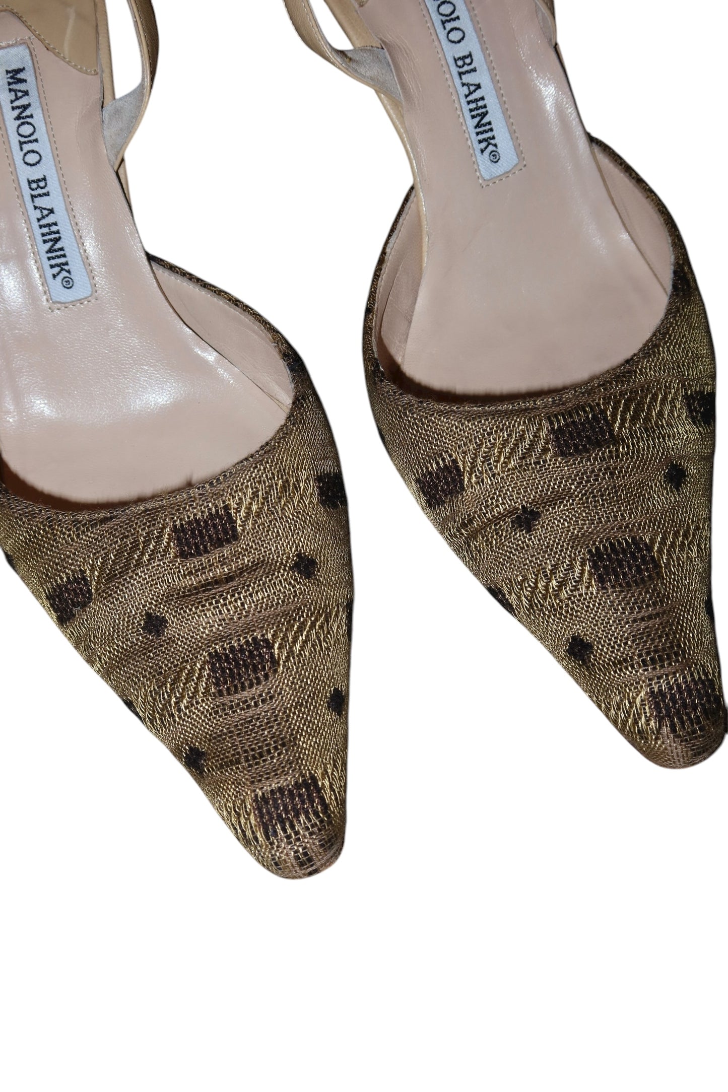 Manolo Blahnik beige/brown geometric slingback heels (36.5)