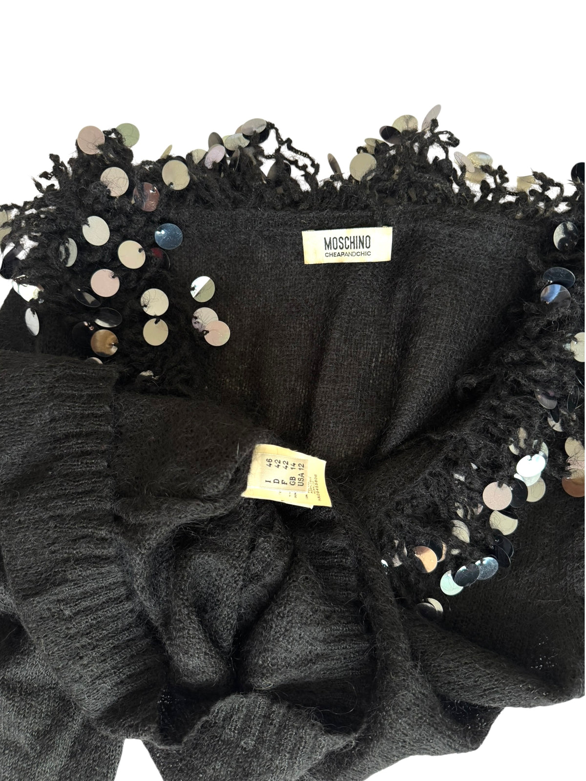 Moschino black wool cardigan with silver pailletes
