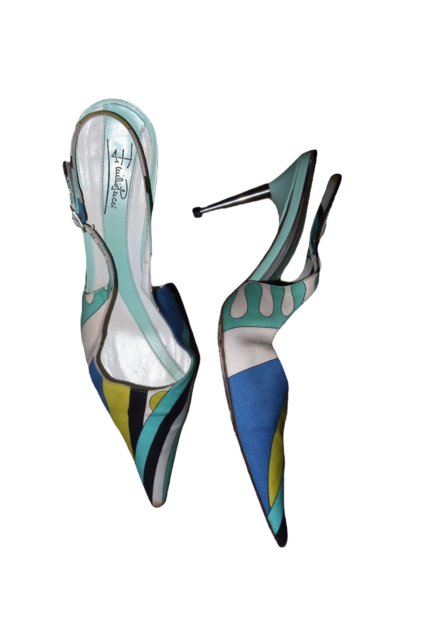 Emilio Pucci blue/multicolor print slingback heels (36.5)