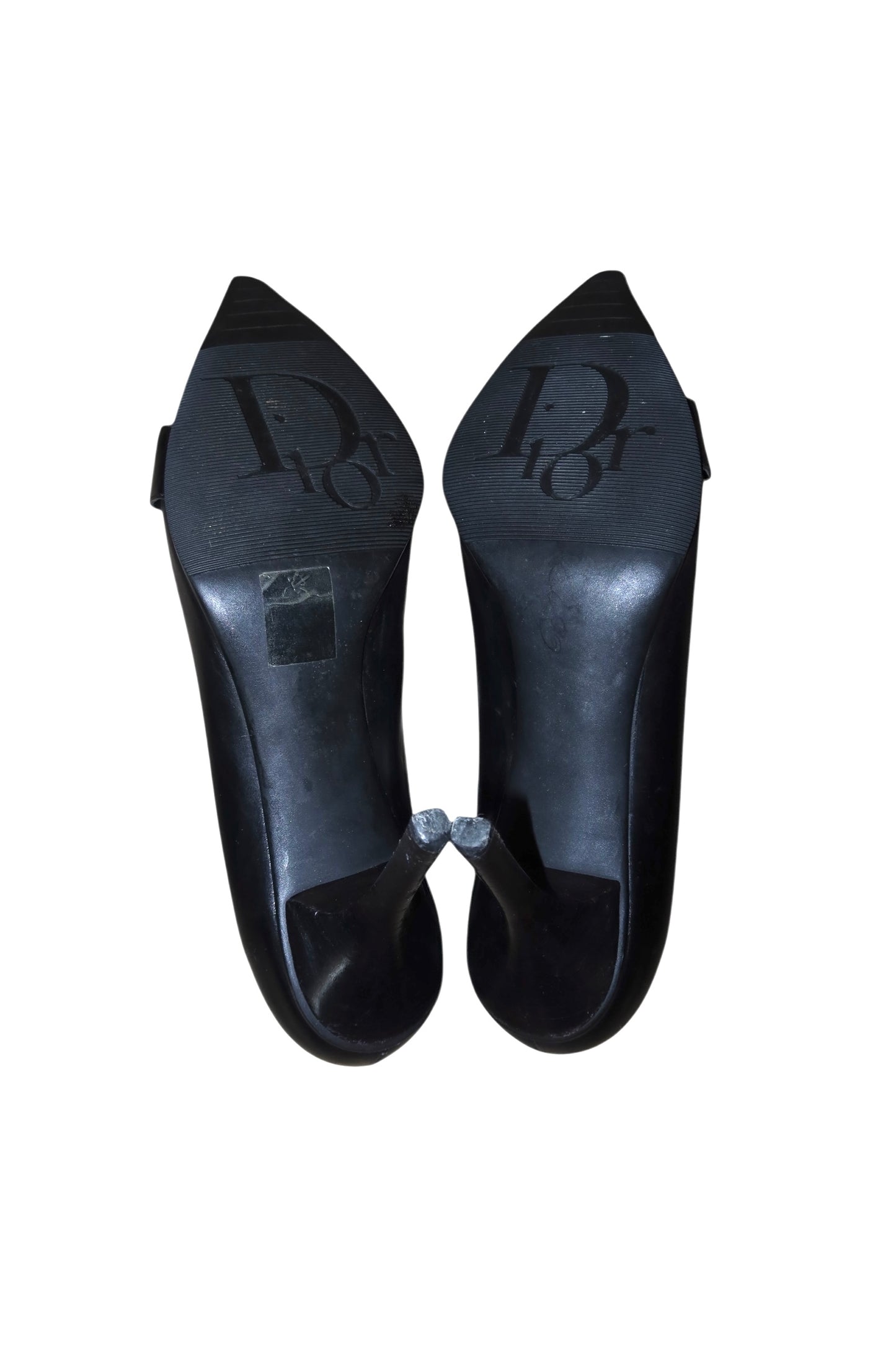 Dior black heels with “Dior” logo silver buckle (38)