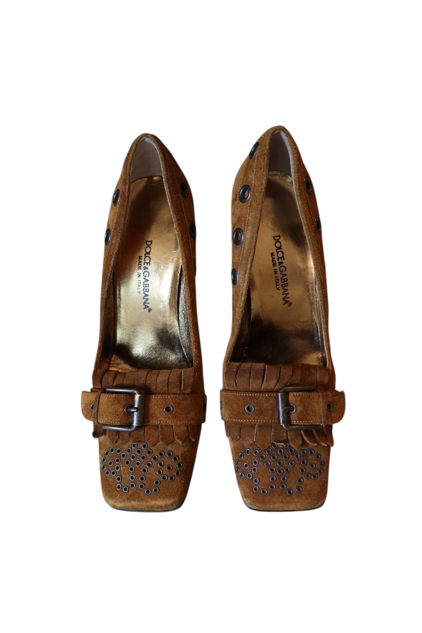 Dolce & Gabbana brown suede square toe heels with grommets (36)