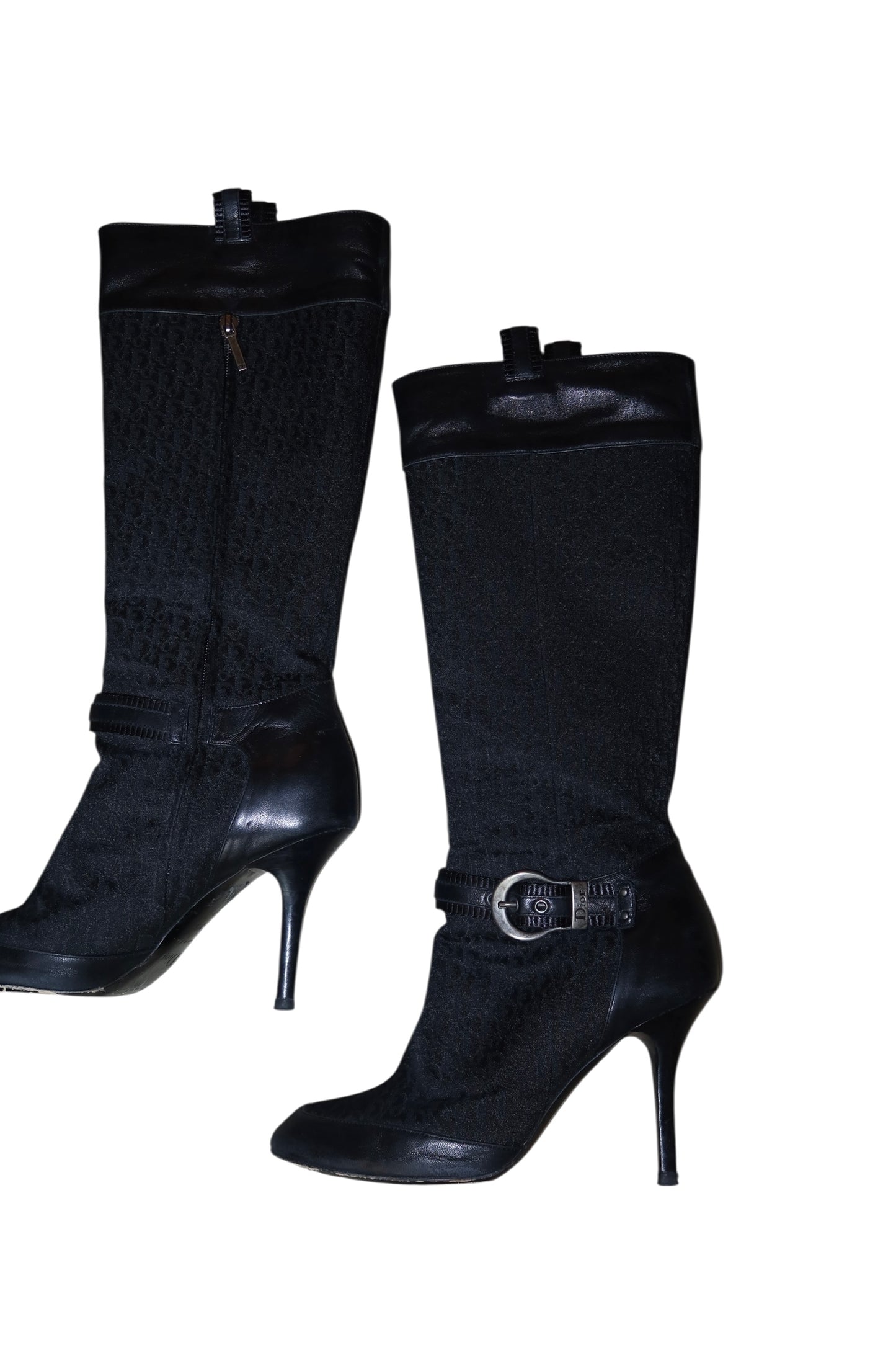 Dior black monogram boots with silver buckle detail (38.5)