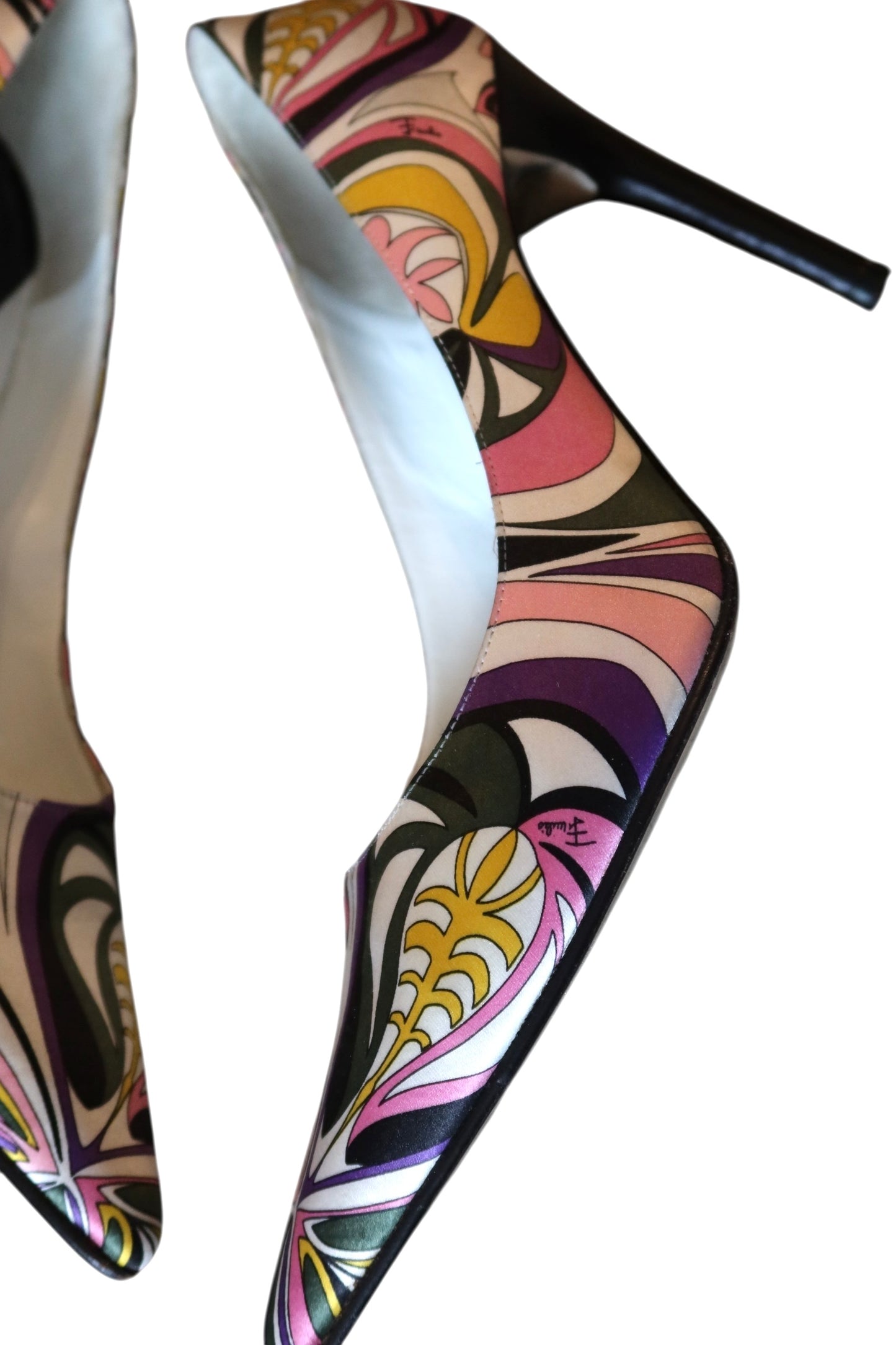 Emilio Pucci satin multi color print heels (38)