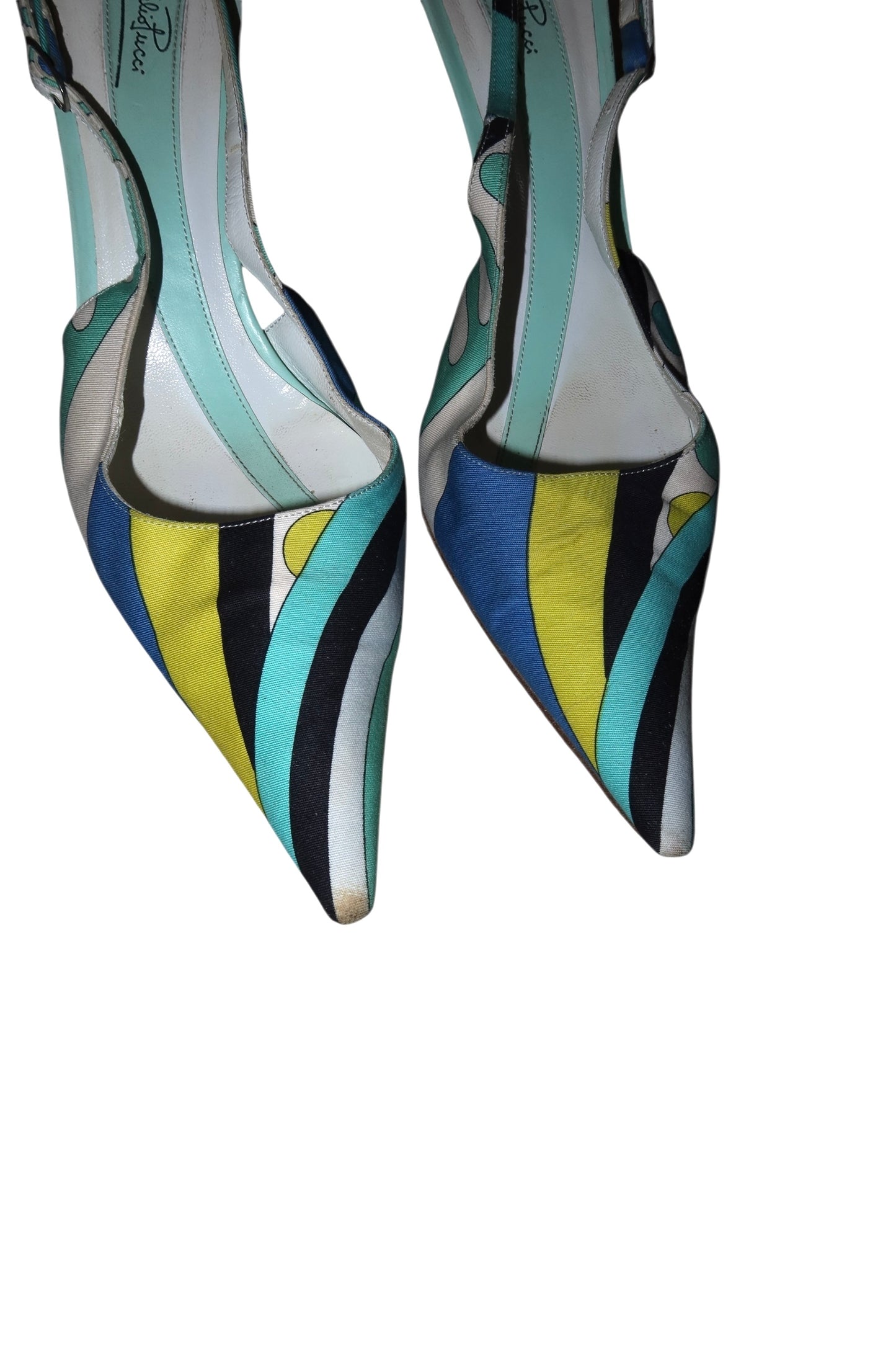 Emilio Pucci blue/multicolor print slingback heels (36.5)