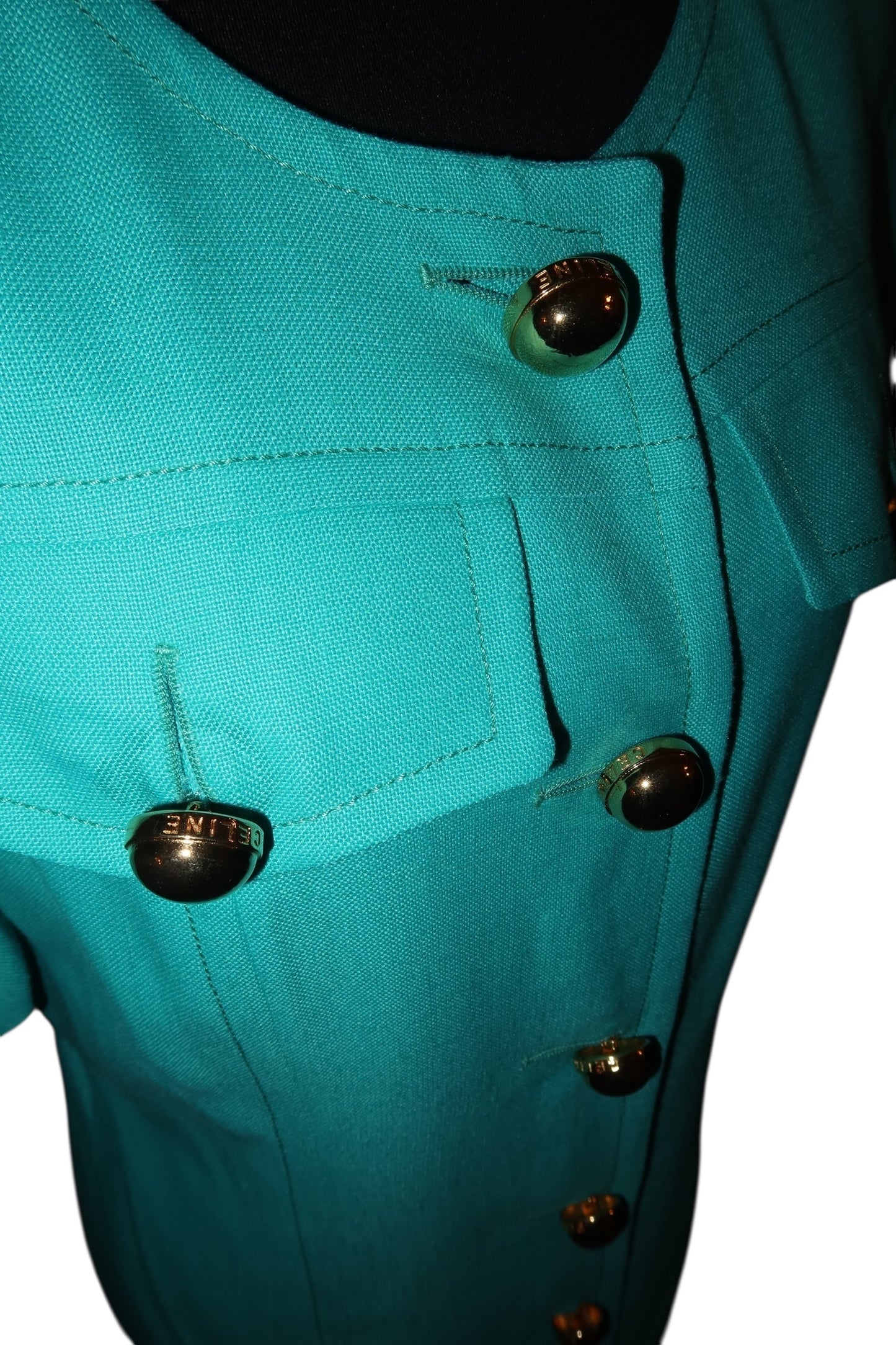 Celine turquoise dress with gold buttons