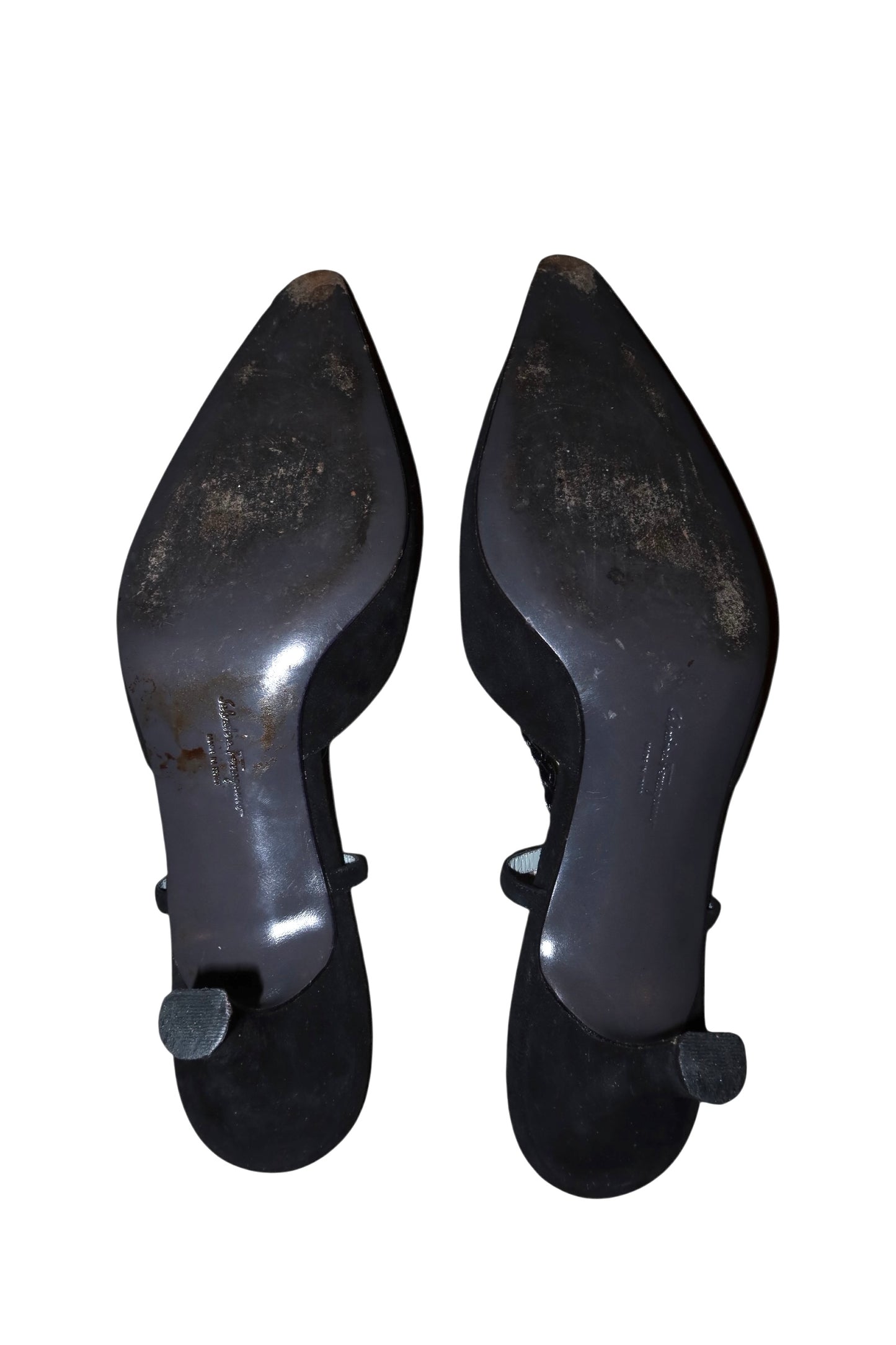 Salvatore Ferragamo black suede heels with braided slingback detail (10)