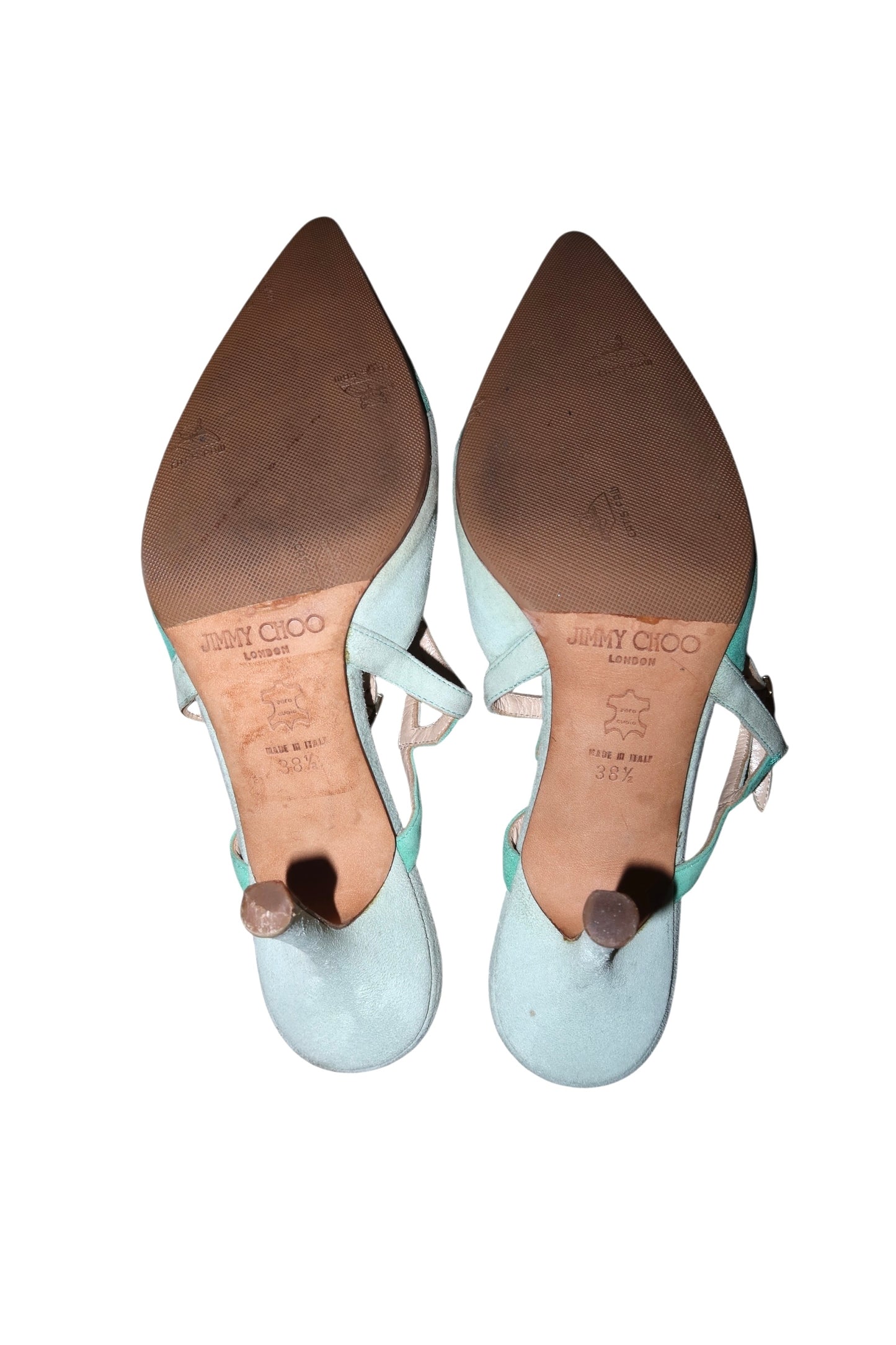 Jimmy Choo multi blue suede patchwork slingback heels (38.5)