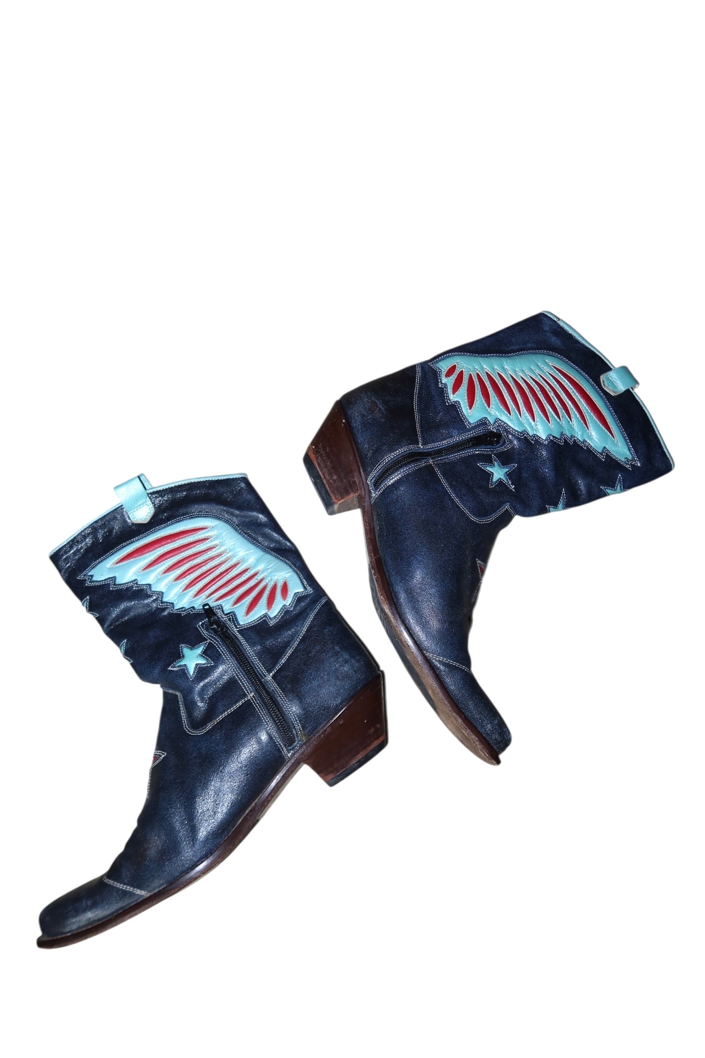Roberto Cavalli midnight blue leather boots with wing details (39)